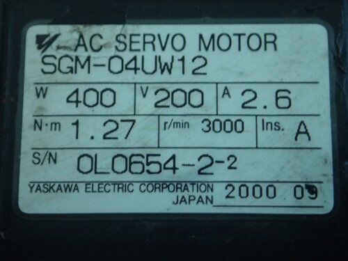Yaskawa Electric Sgm-04Uw12 Ac Servo Motor,400W,200V,Rpm 3000, Sgm-O4uw12 ,Bi
