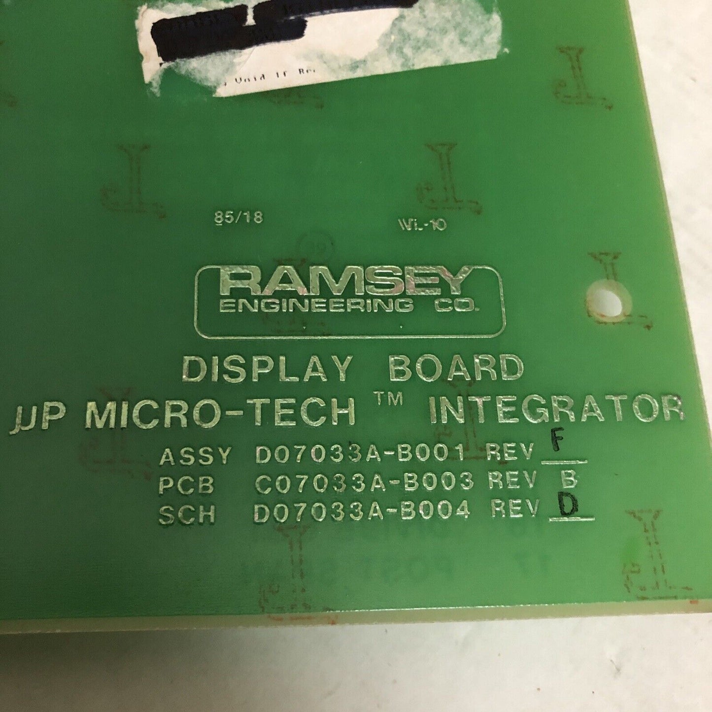 Ramsey D07033a-B001 Rev.F,Display Board,C07033a-B003,Up Micro-Tech,Cz