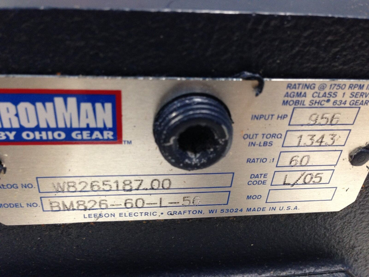 New Leeson Electric Co Motor W8265187.00,Bm826-60-L-56, 4.266Hp 7.5:1Rat,Tb