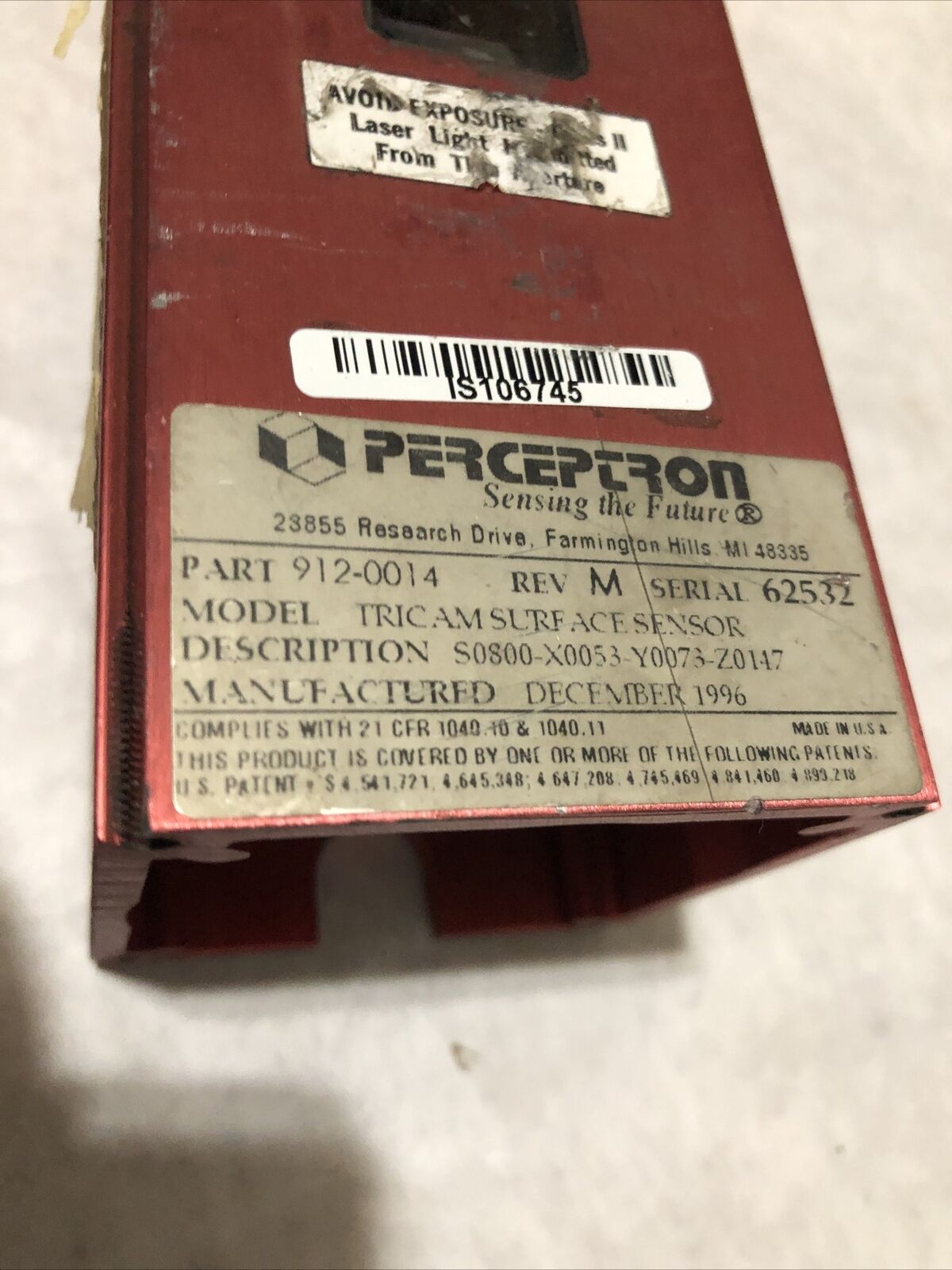 Perceptron 912-0014 Tricam Laser Digital Surface ,S0800-X0053-Y0073-Z0147, Bf