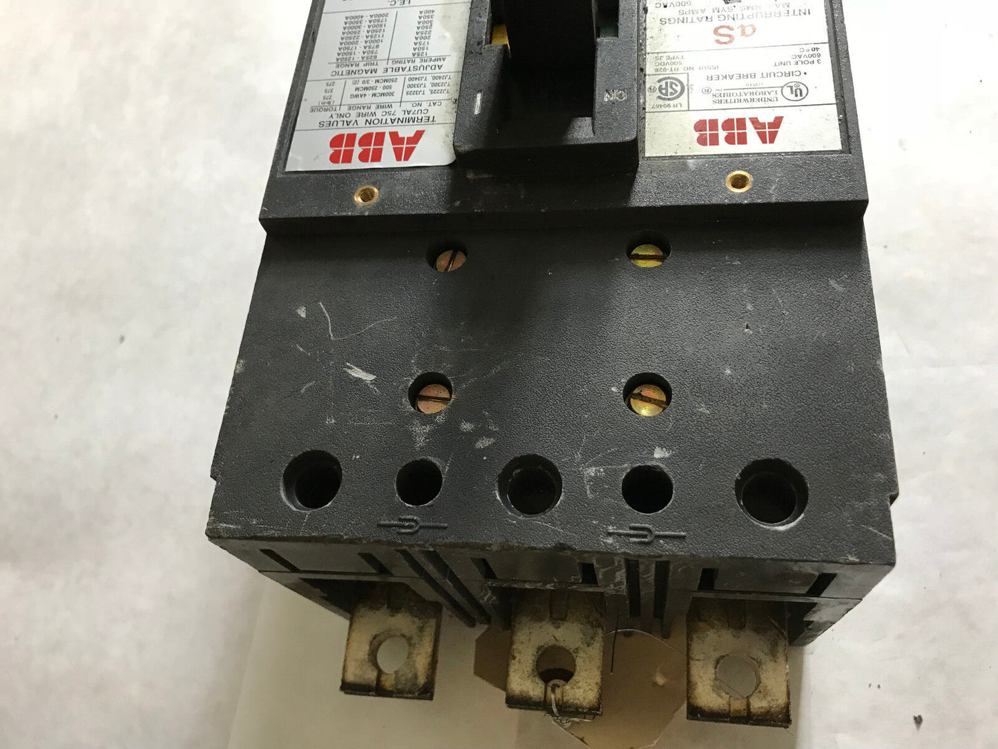 Abb Rt-928 Circuit Breaker,400 A,3-Pole,600 Vac/500 Vdc,Abb Type Js,Cu7al 75C,Ta