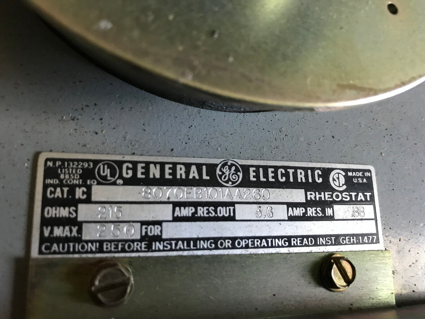 New Ge 8070Eb101aa260 General Electric Rheostat,215 Ohms,3.6 Amps,250 Volts,Ax