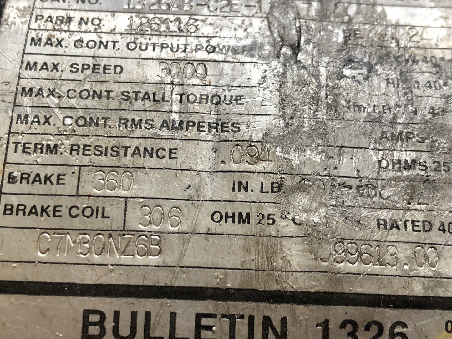 Allen Bradley 1326Ab-C2e-11-A7 Bulletin 1326 Ac Servo Motor,Part 126116,360,By