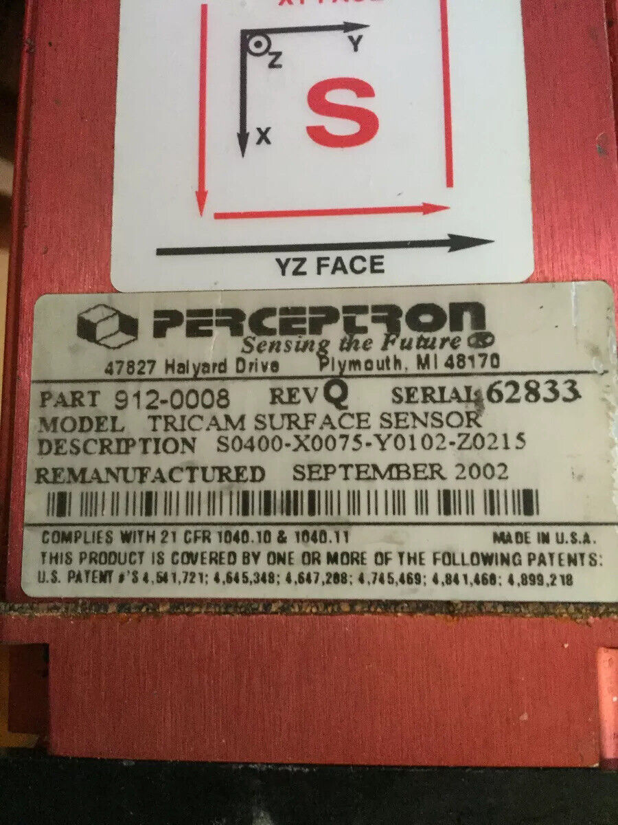 Perceptron 912-0008 Surface Sensor Tricam S0400-X0075-Y0102-Z0215,Bh