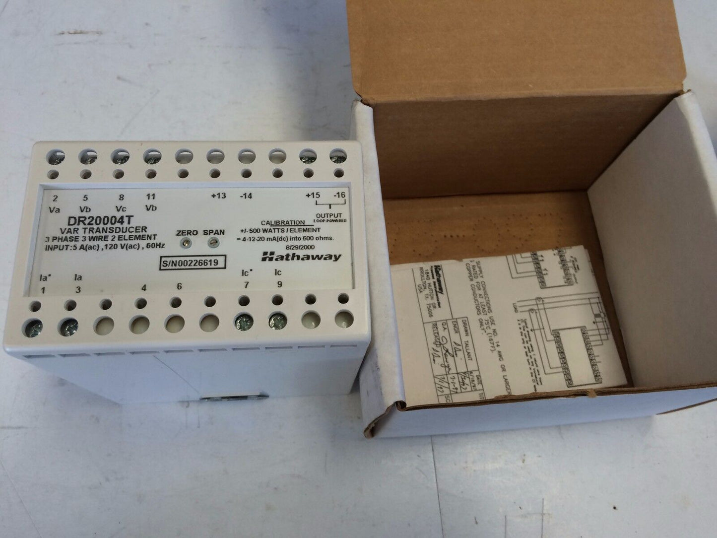 New Beta Hathaway Dr20004t Var Transducer 3Ph 3Wire 2Element 5A 120Vac 60Hz,Cw