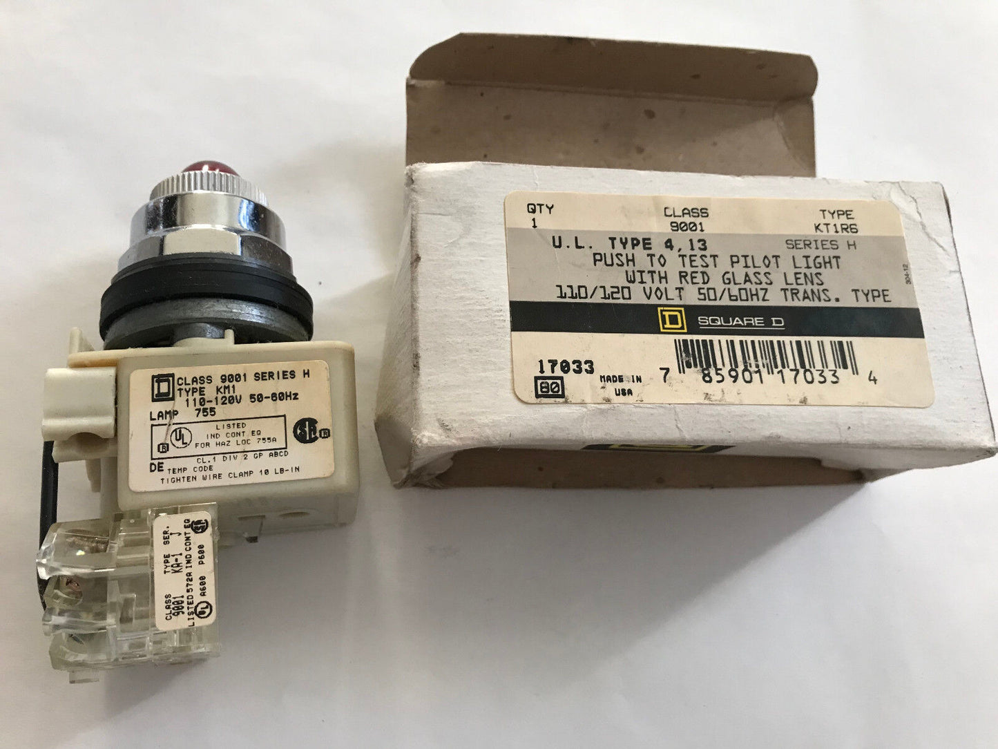 Lot 2 Square-D Class 9001 Km1,Km1r6,120V Push Test Pilot Light Red Lens,St