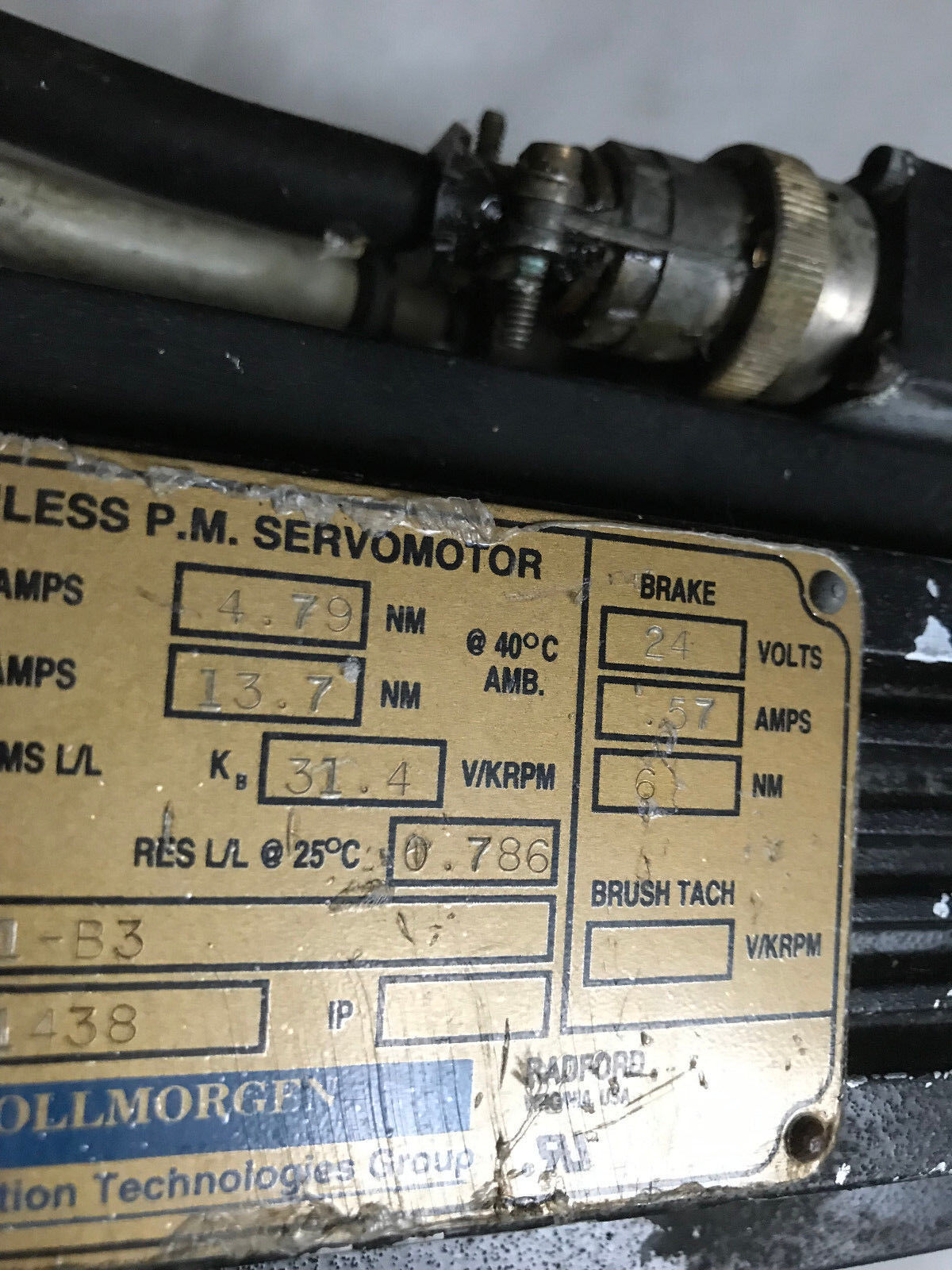 Kollmorgen B-204-C-31-B3 Goldline P.M. Servo Motor,230 Vac,6200 Rpm,B204c31b3,Sh