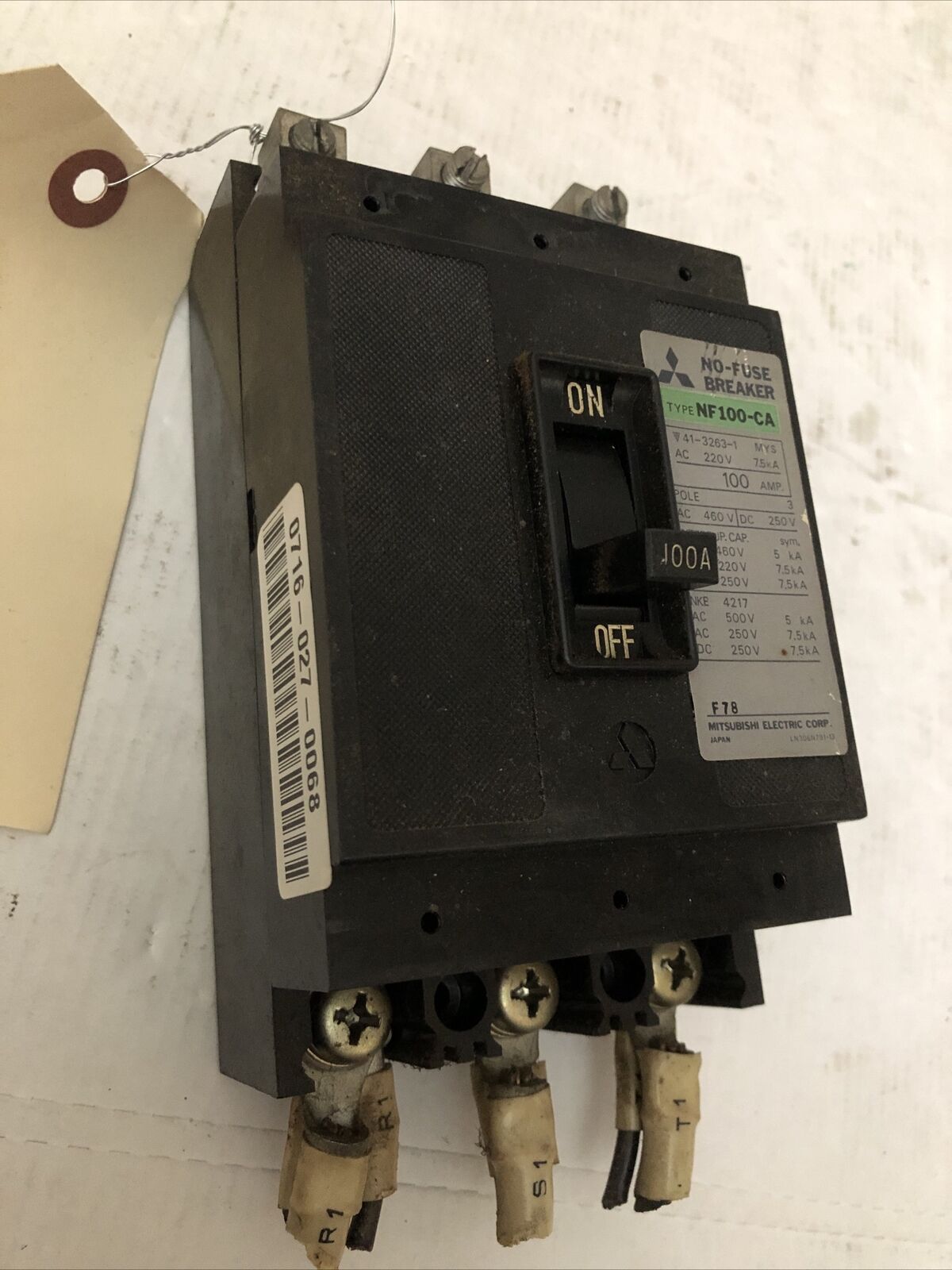 Mitsubishi Nf100-Ca 3 Pole, 250Vdc/460Vac 100A Circuit Breaker,Ct