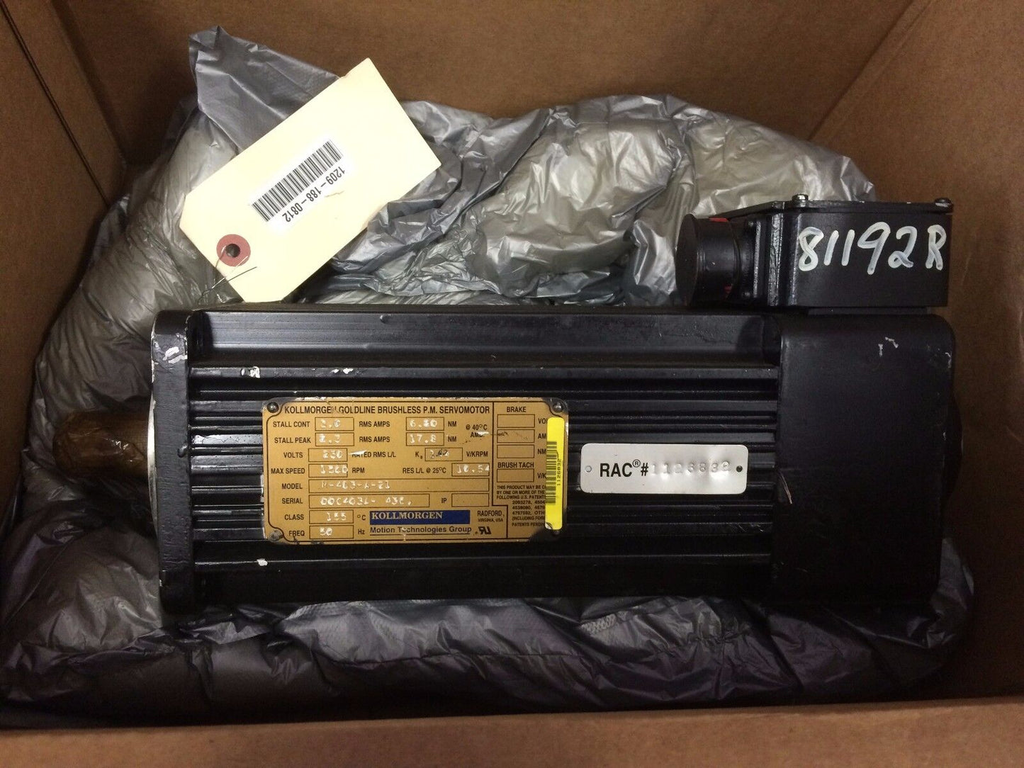 Kollmorgen M-403-A-21 Goldline Brushless P.M. Servomotor,230V,3.0,8.3 1500Rpm,Bk