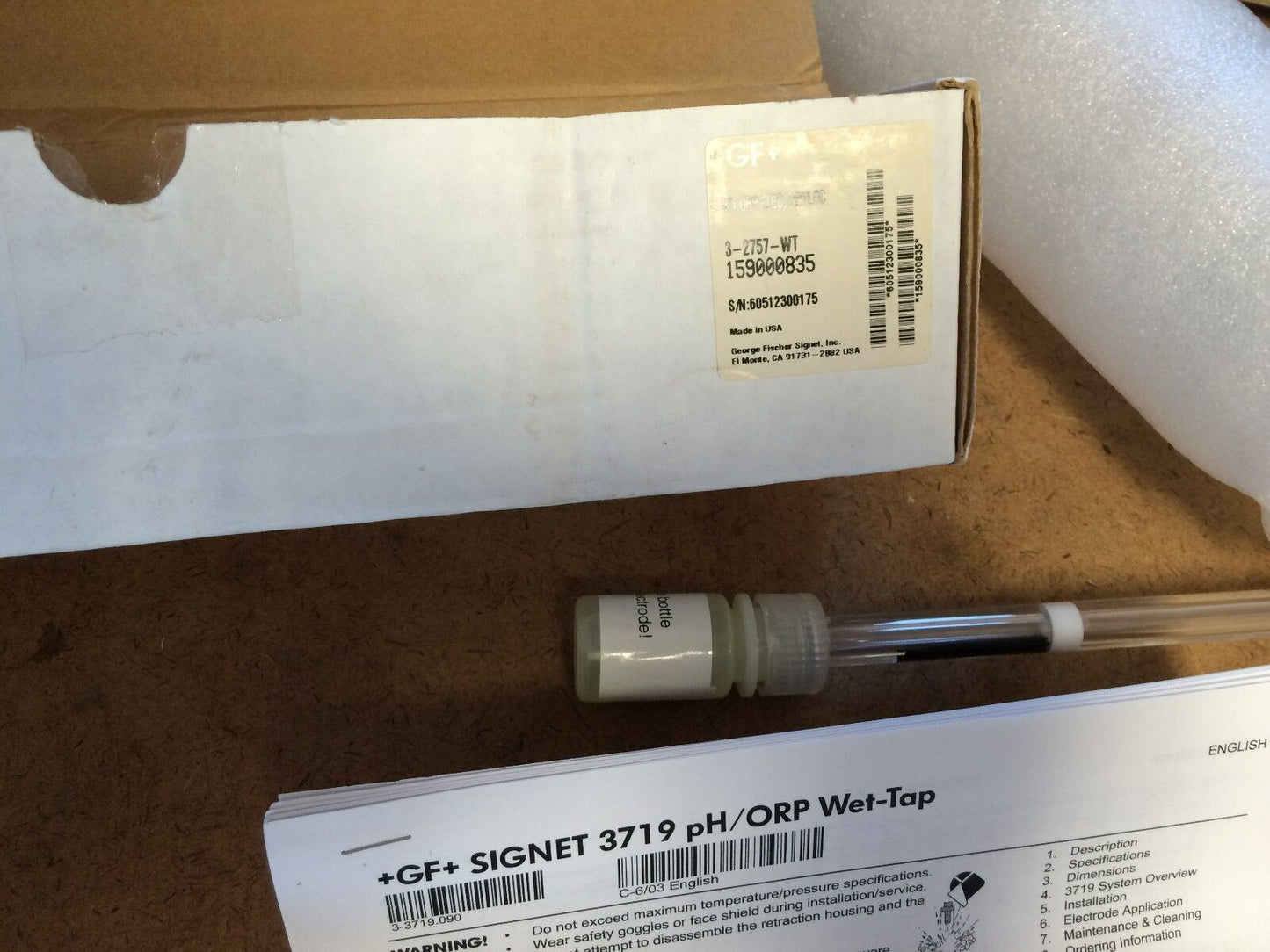 New George Fischer Signet Orp Electrode,3719 Oh/Orp Wet-Tap,Plastic 3-2757-Wt,Dj