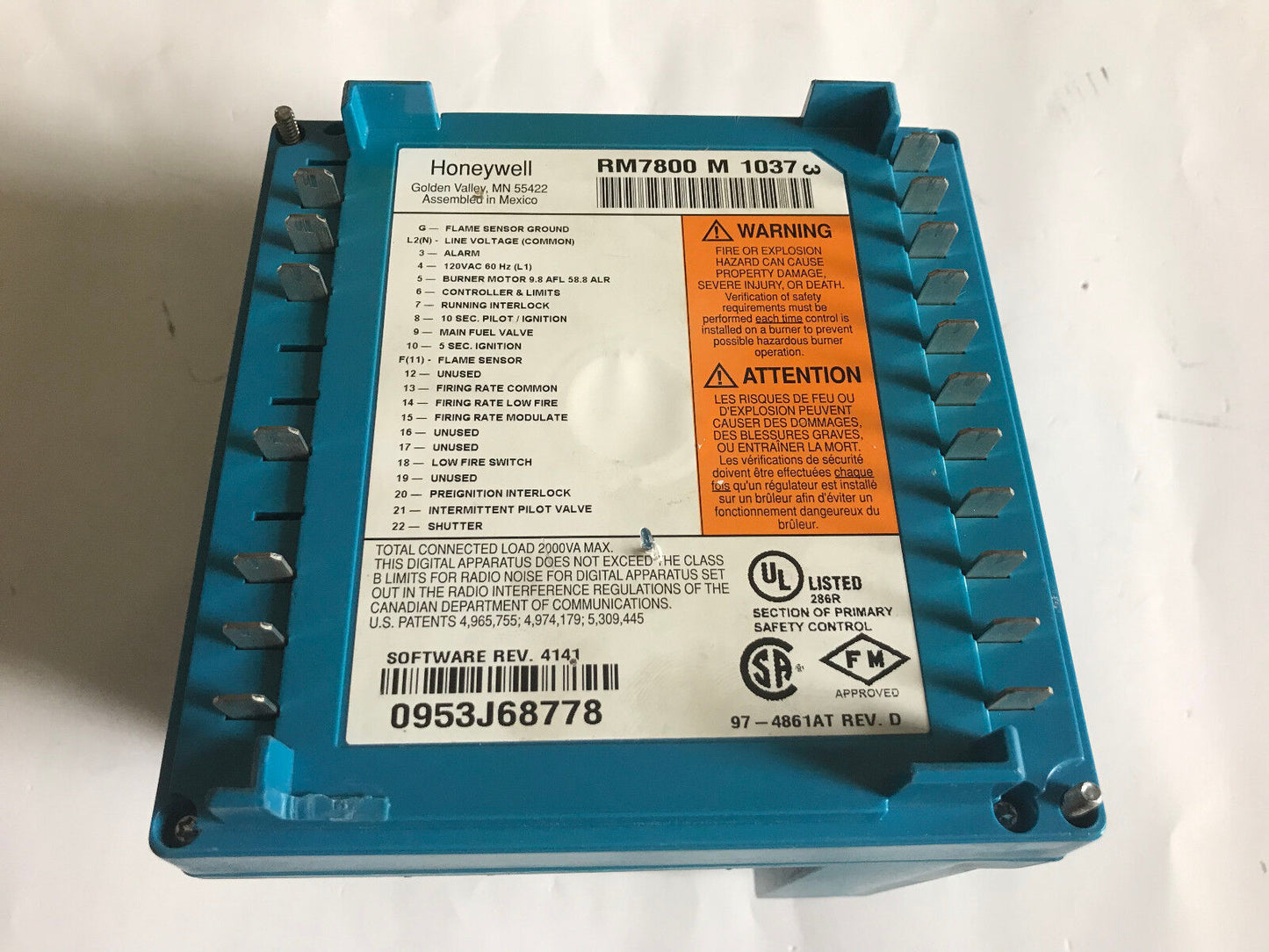 Honeywell Rm7800m1037 Burner Controller,Rm7800 M 1037 (Excellent Condition),Sr