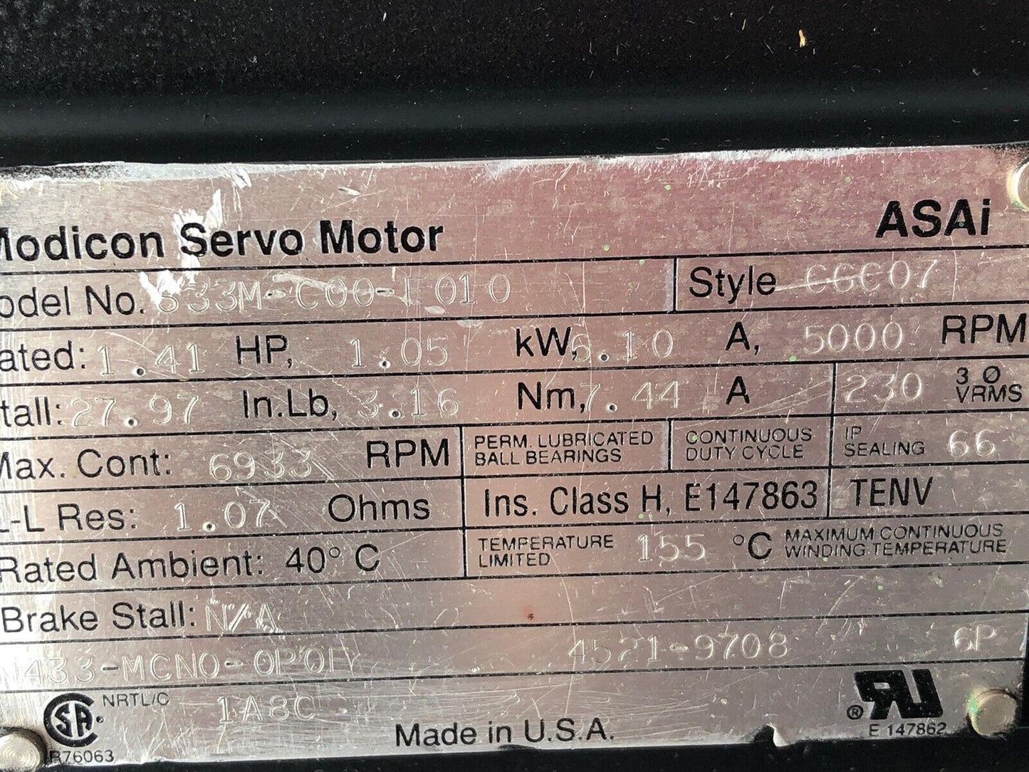 Modicon S33m-C00-F010 Ac Servo Motor Robotics 533M-C00-F010  Cgc07,E147863,Ef