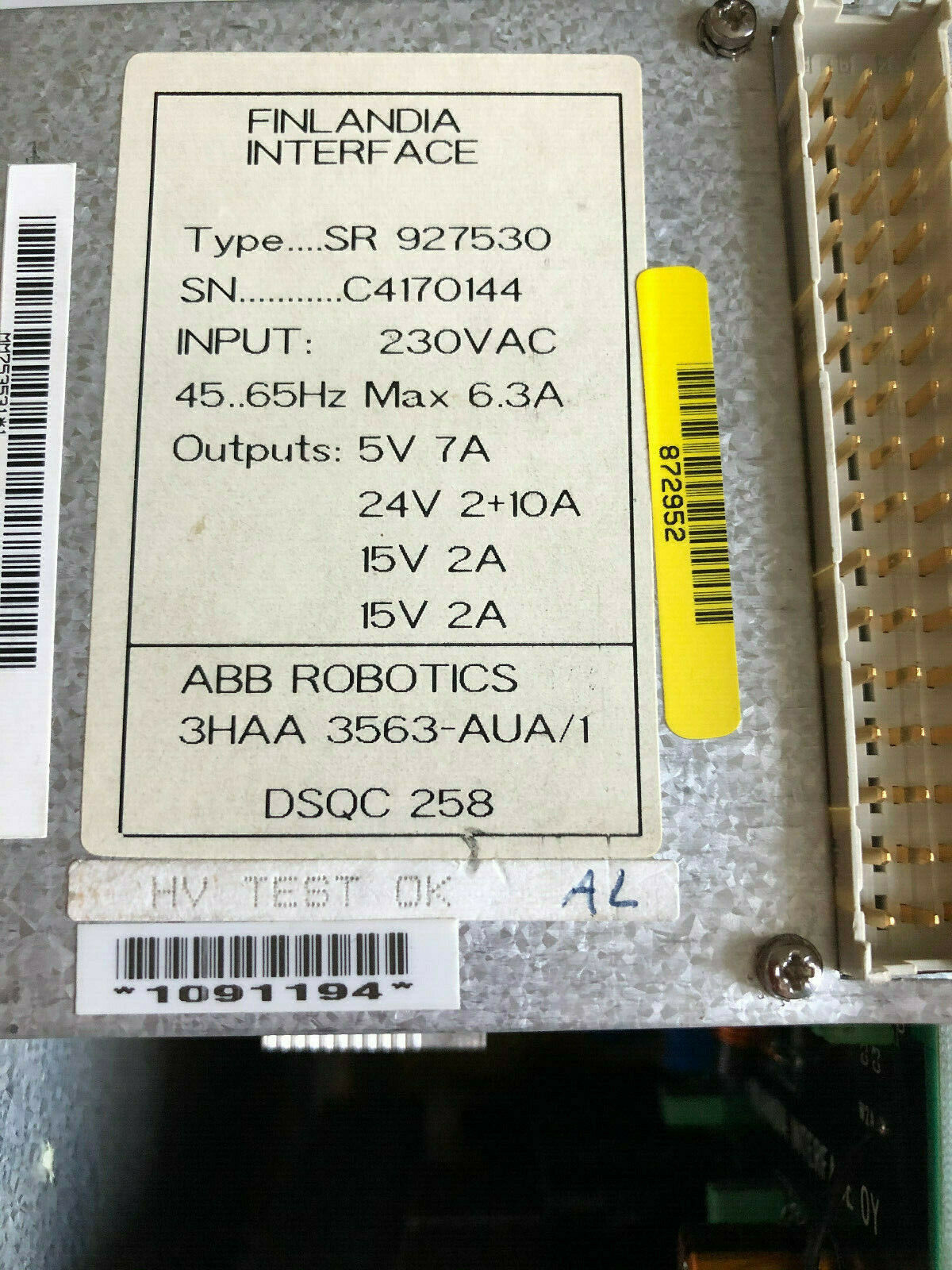 Abb Dsqc 258,Sr-927530,3Haa-3563-Aua-1 Finlandia Interface Power Supply,Da,Tc