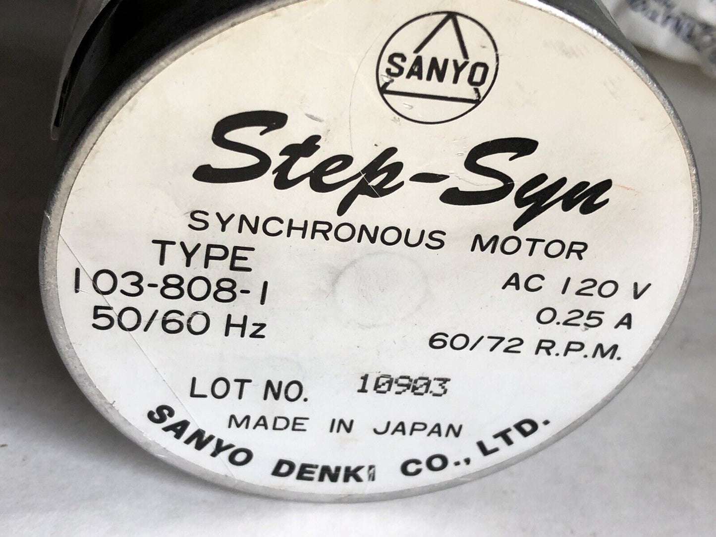 New Sanyo 103-808-1 Step-Syn,I03-808-I Synchronous Stepper Motor 120Vac,Tc