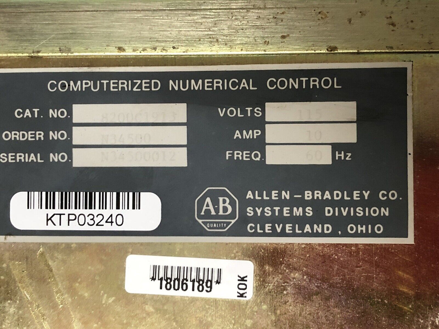 Allen Bradley 8200C1913,820001913,115V Computerized Numerical Control 10Amp,Ev