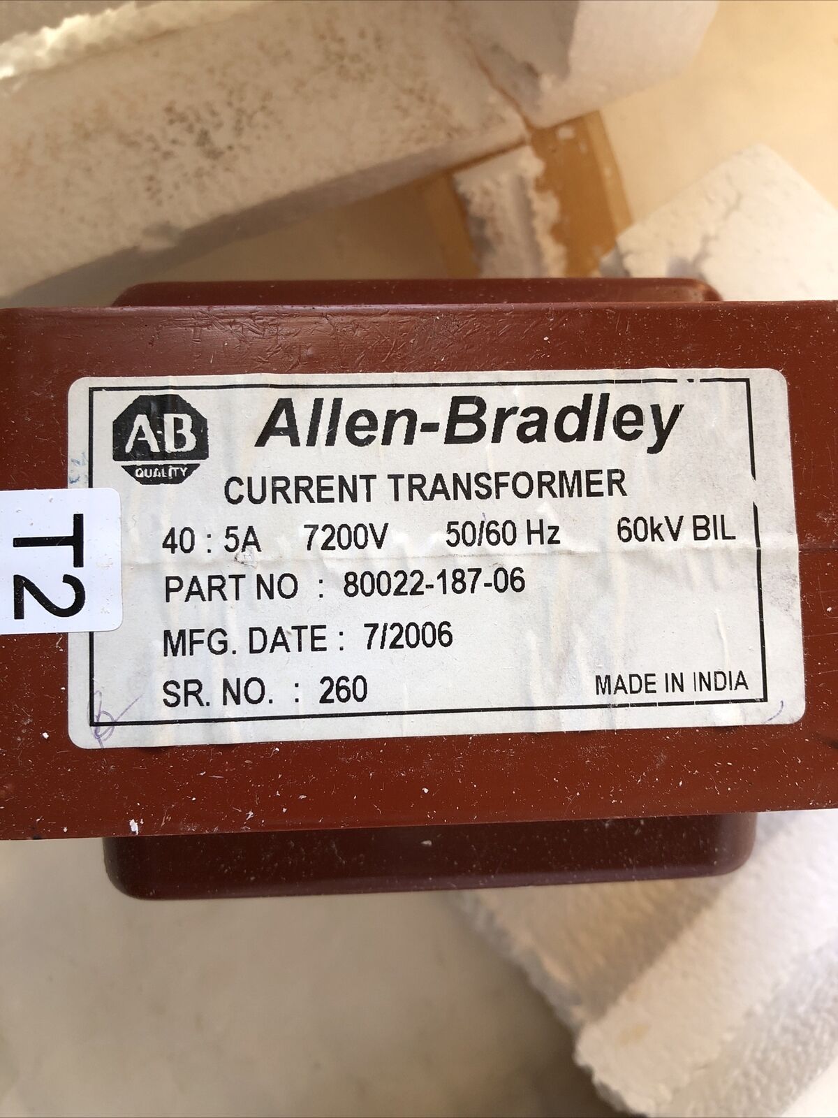 New Allen Bradley 80022-187-06 Current Transformer 40: 5A 7200V 60Kv,Dh