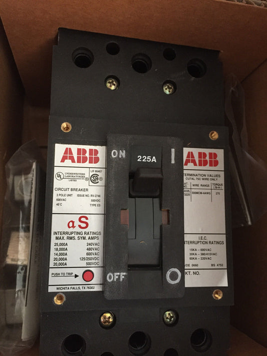 New Abb Tf2225,Es,Abb 225A,Abb Ehb63225l,Cu7al Circuit Breaker 3Pole 600V,Cz