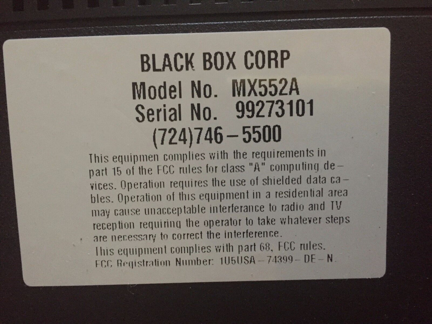 New Black Box  Mx552a Corp Multimux 8 Port,Black Box 724-746-5500,Bv