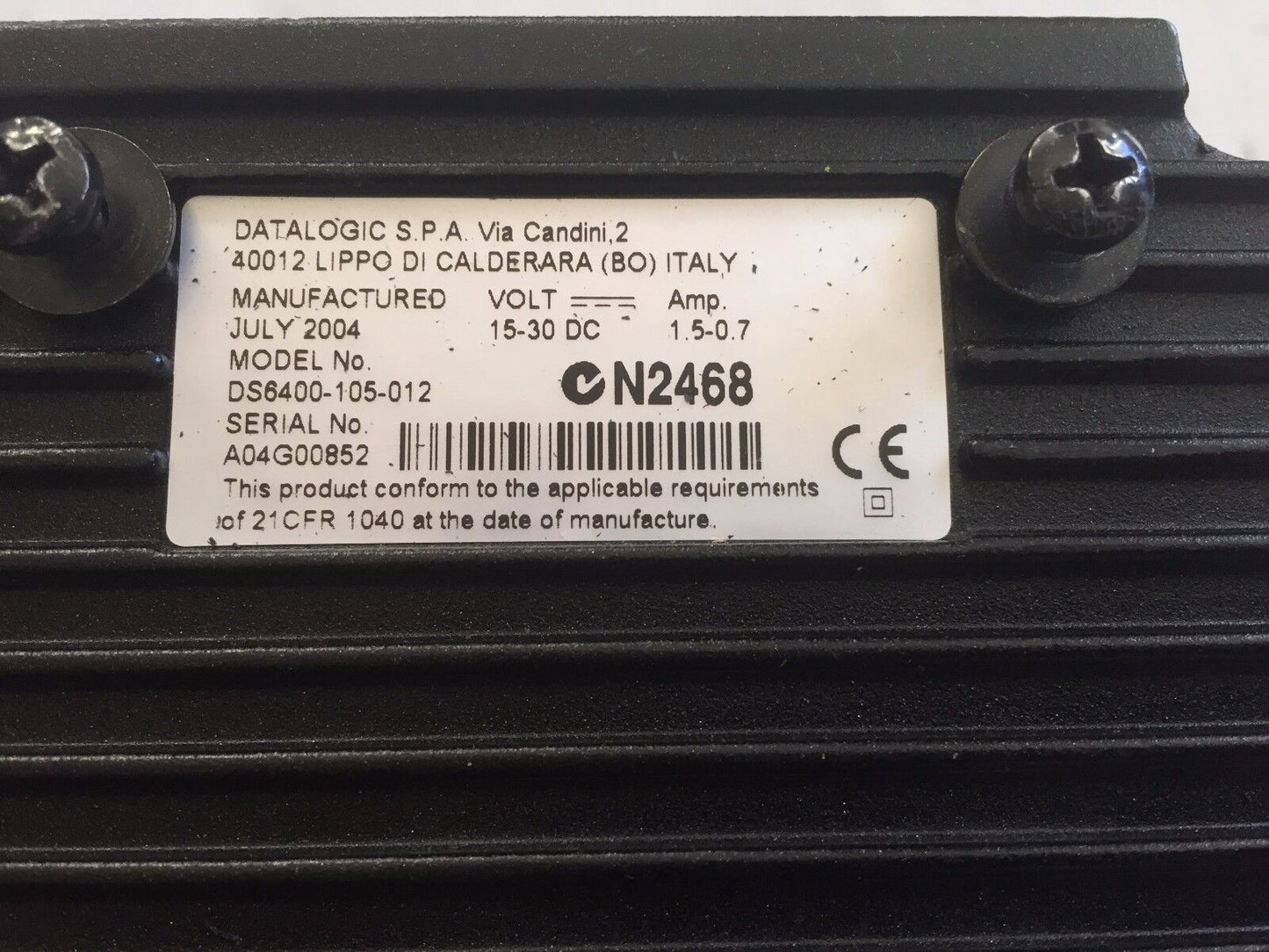 Datalogic Ds6400-105-012,Ds6400 Barcode Scanner Fixed 1.5Amp 15-30Vdc,Bv