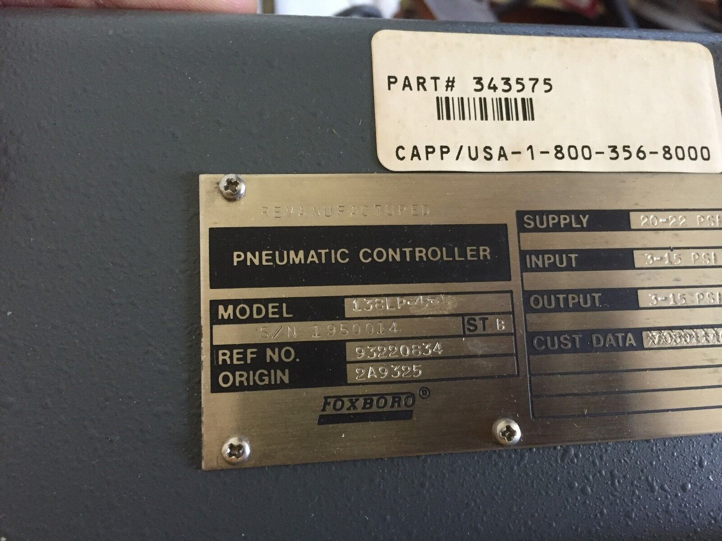 New Foxboro 138L,Pneumatic Controller Supply20-22 In/Out3-15Psig 138Lp-4-C,Aj
