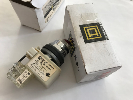 Lot 2 Square-D Class 9001 Km1,Km1r6,120V Push Test Pilot Light Red Lens,St
