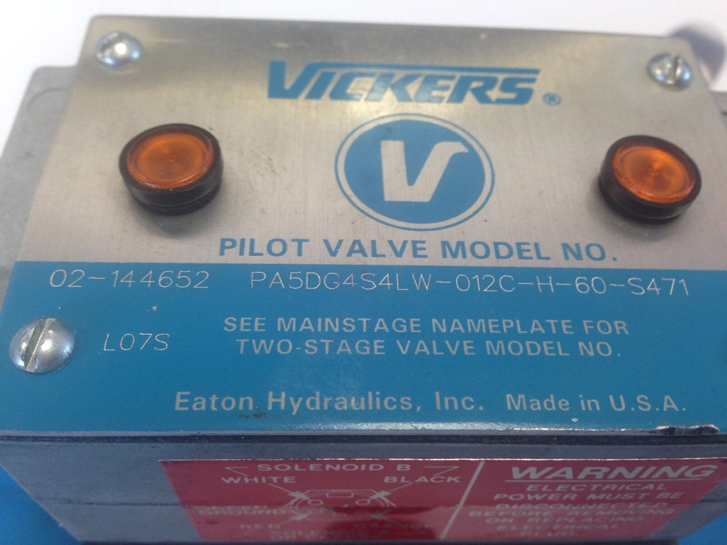 Vickers Pa5dg4s4lw-012C-H-60-S471 Hydraulic Pilot Valve,24 Vdc 868988 1.8A,Tn