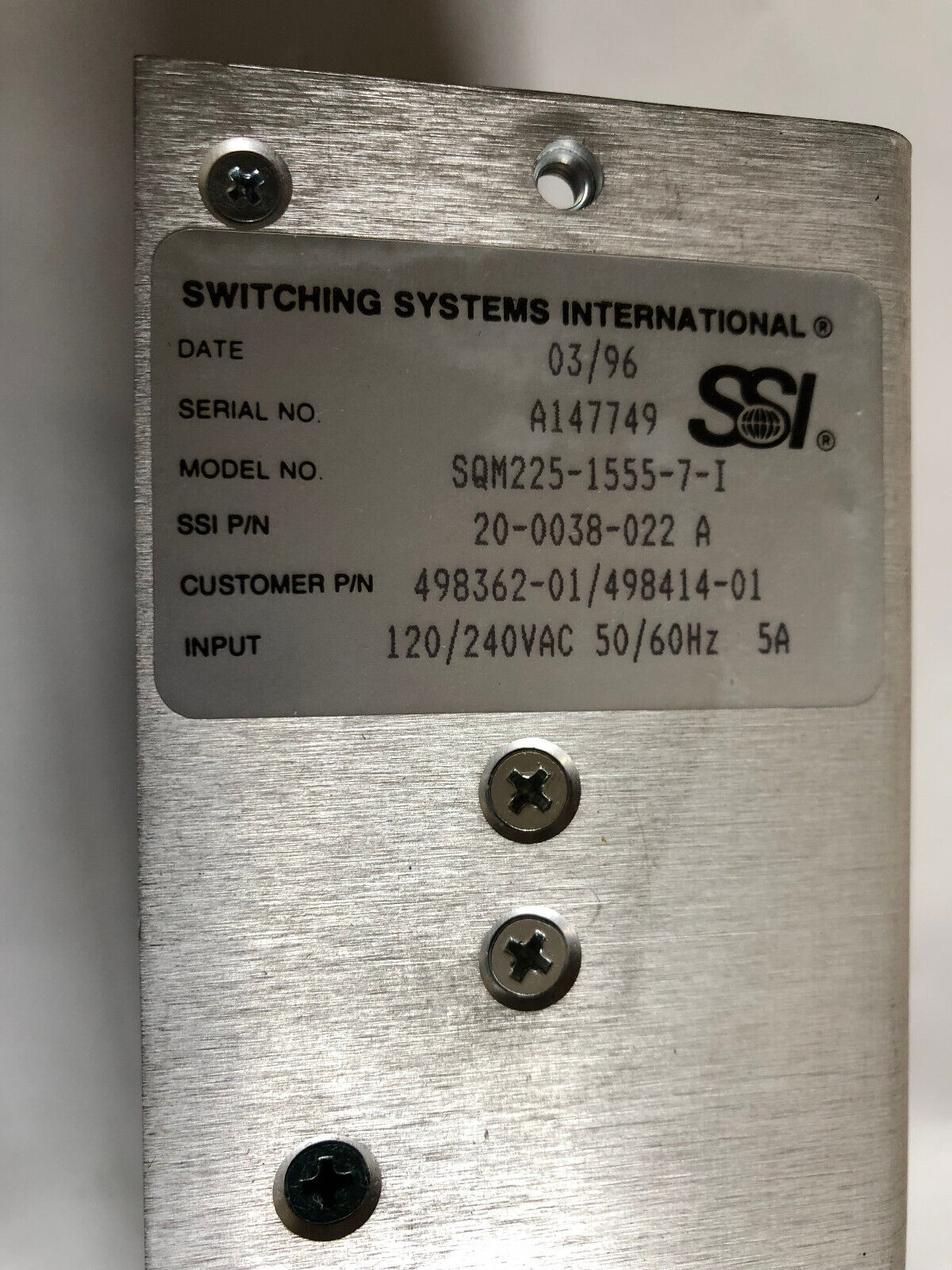 New Ssi Sqm225-1555-7-1 Power Supply,Switching Systems Sqm225 155571,Sf