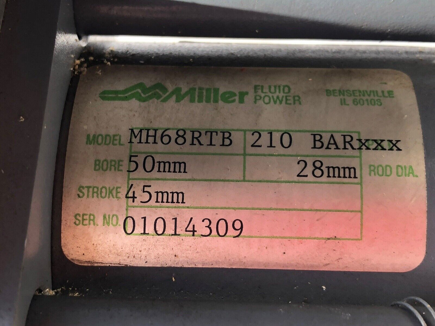Miller Mh68rtb Hydraulic Cylinder,3/4Npt 50Mm-Bore, 45Mm-Stroke, 210-Bar,Dk