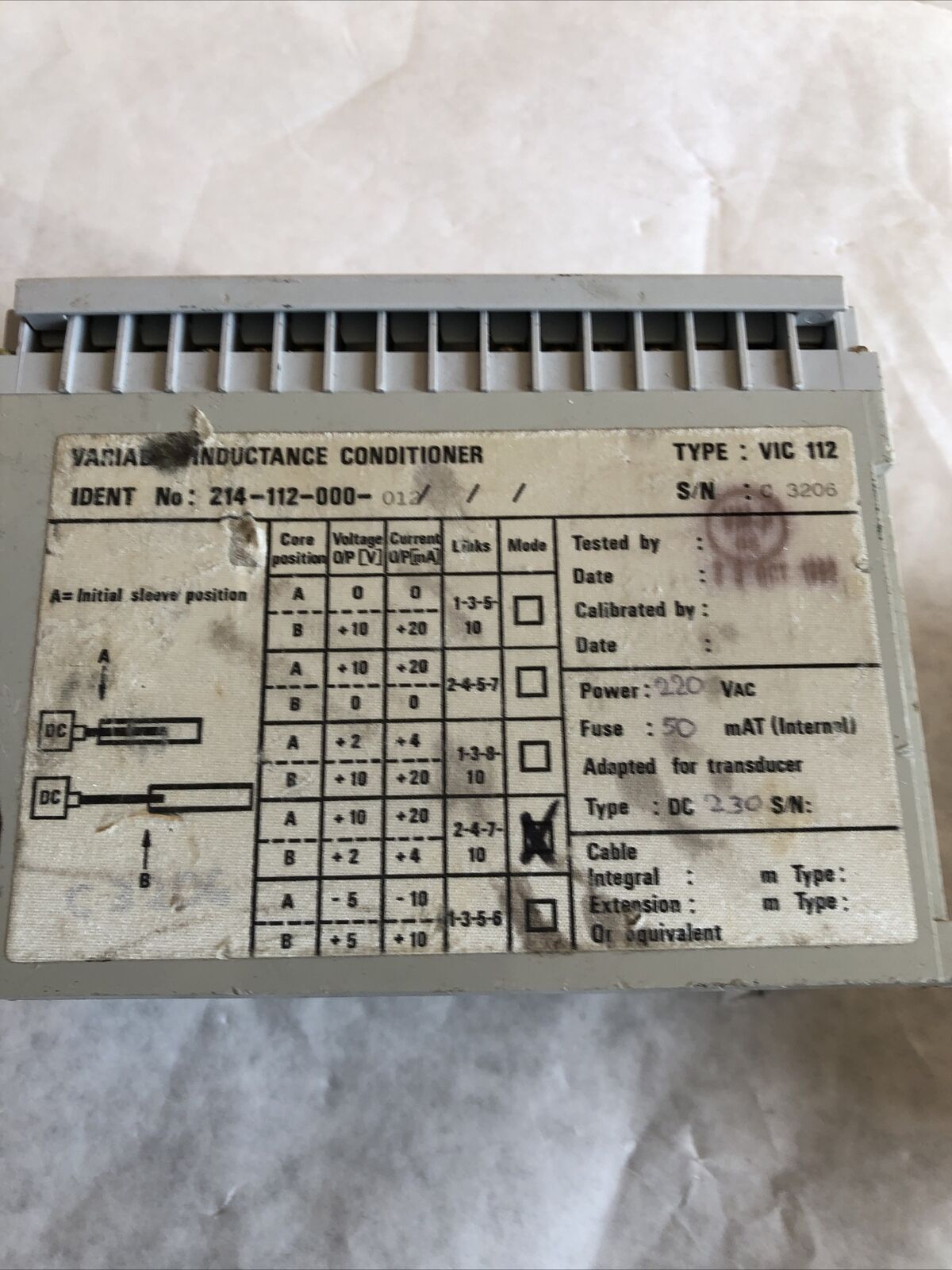 Vibro Meter Vic 112,Variable Inductive Conditioner 214-112-000,214112001 012,Bz