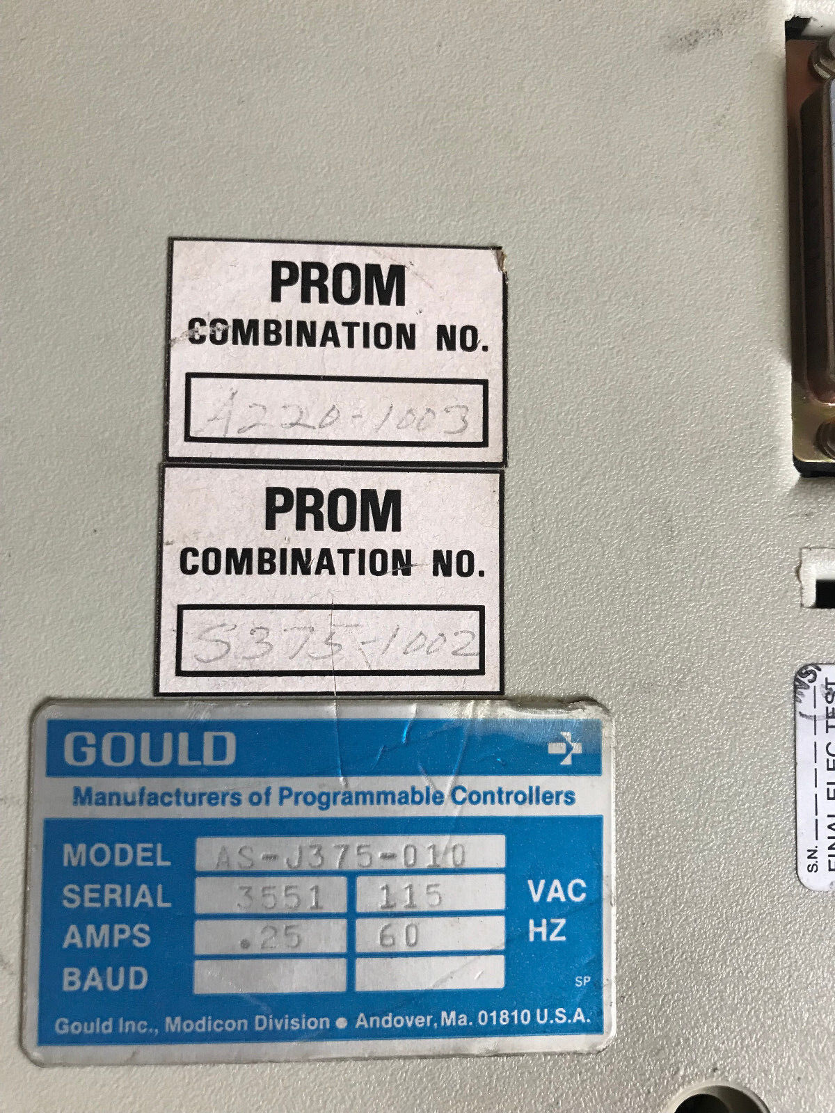 Modicon J375 Modbus Adapter Module Gould Plc As-J375-010,.25Amps 115V,Sa
