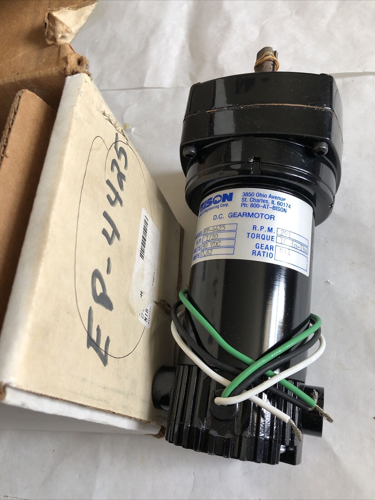 New Bison Ep4425 Gearmotor 90Vdc Parallel 1/20 Hp,291 Rpm,0.62 Amps 10 In Lbs,Dg