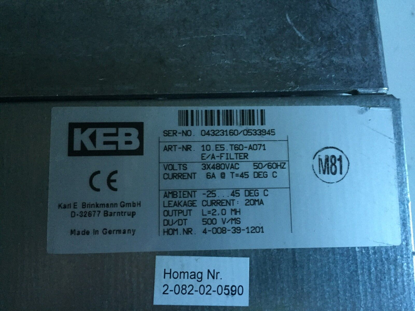 Keb 07.F5.Cbb-Ya00,1.8 Kva,10.E5.T60-A071 Combiver Drive,3Ph,305-500V,Ea