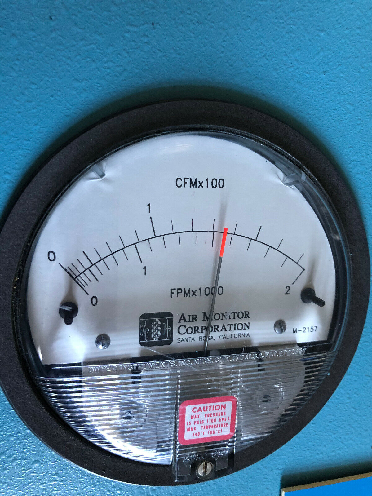 Air Monitor M-2157 Cfmx100,Fpmx1000 Meter Wall Stationary 20-125Cfm,Type-S,Cg