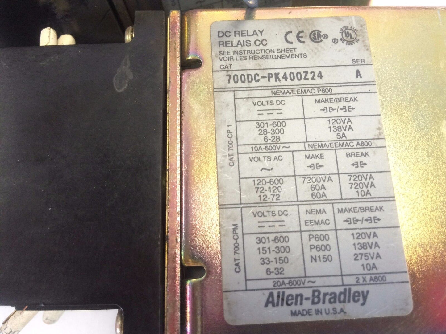 Lot 2 Allen Bradley 700Dc-Pk400z24 A,700Dc Control Relay 24V Coil Type Pk, Eb
