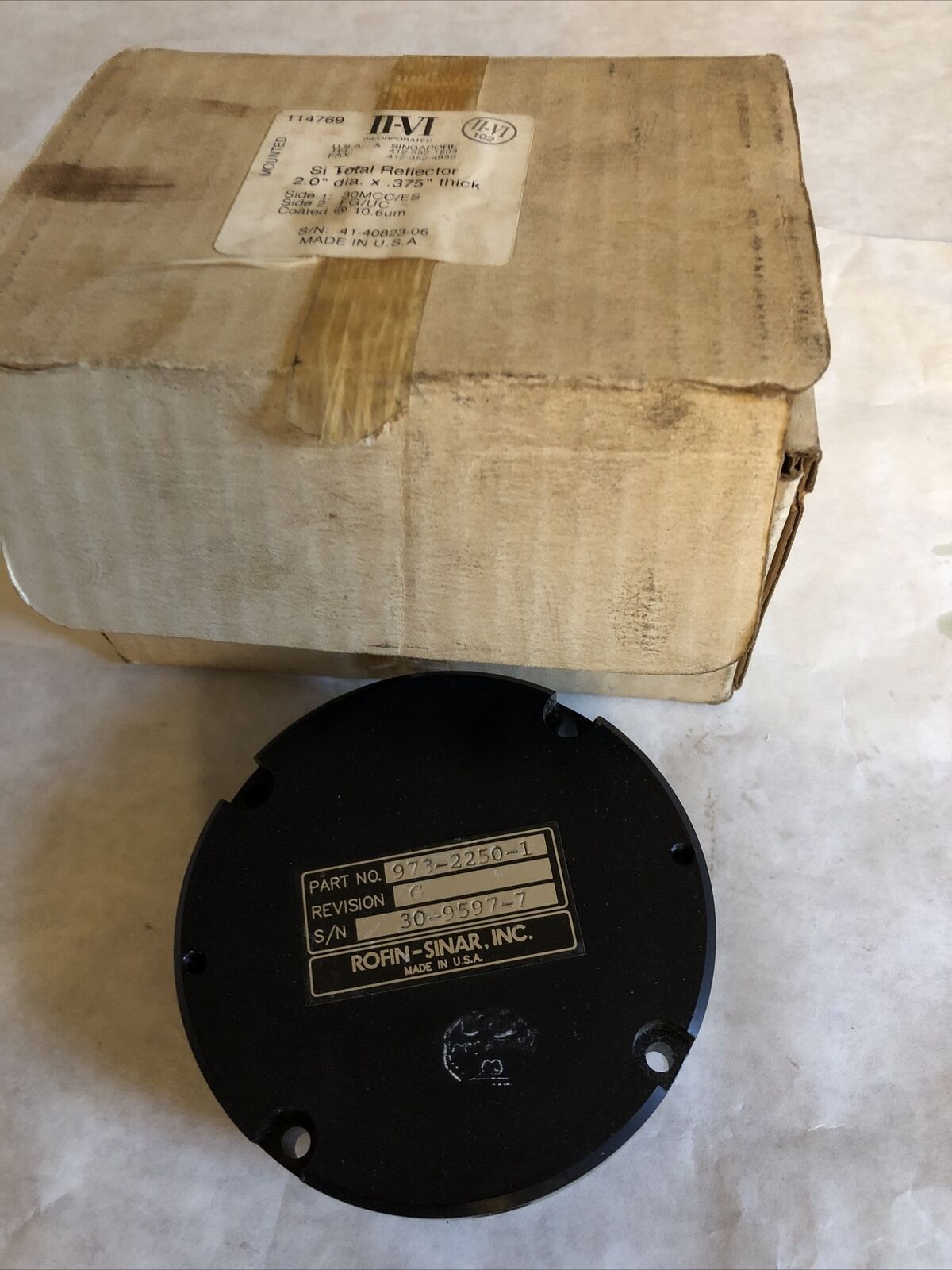 Rofin-Sinar 973-2250-1 Laser Si Total Reflector,Ii-Vi, 2" Dia X .375" Thick,Dc