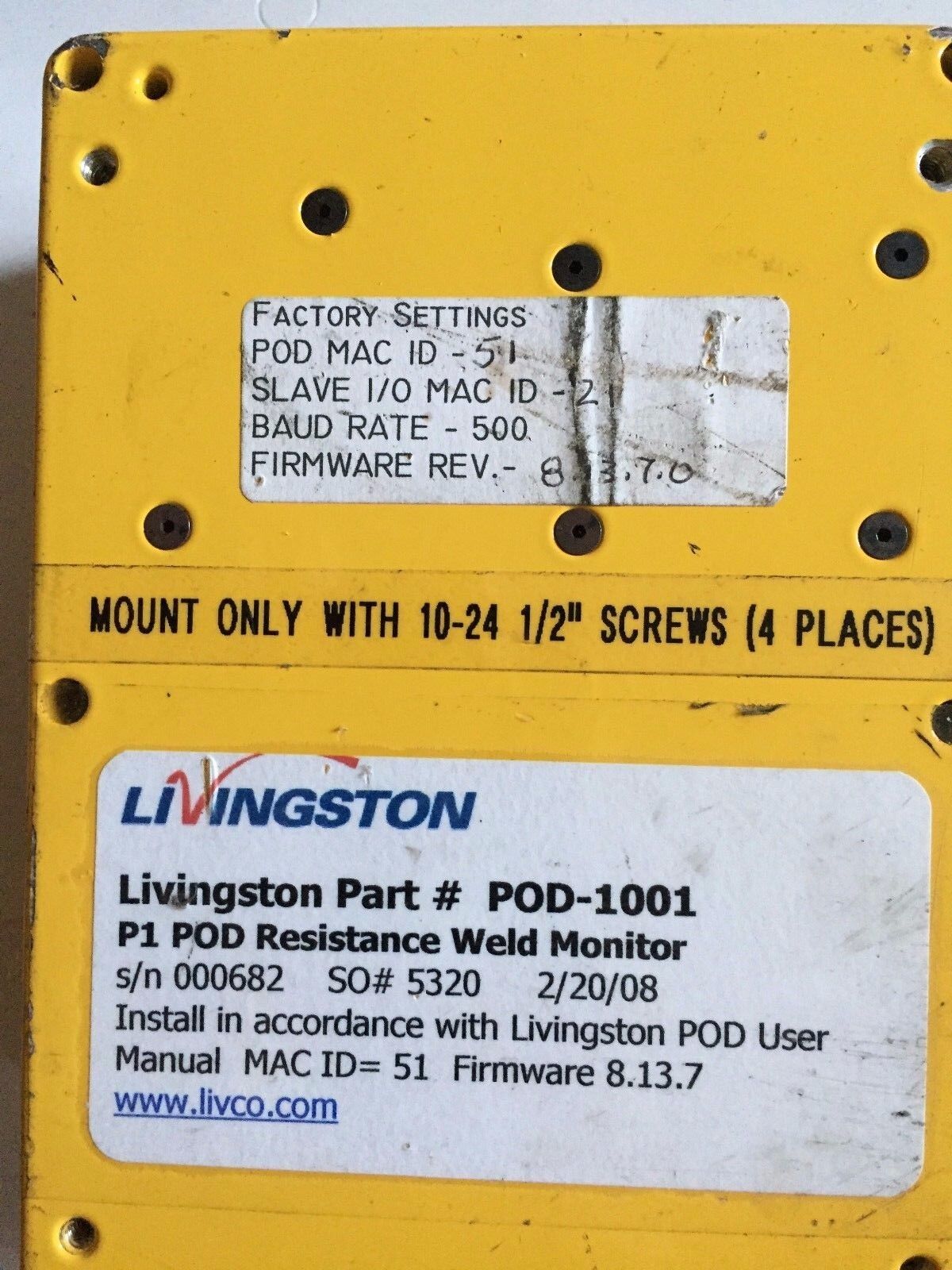 Livingston Pod-1000,P0d-1000,Pod-1001,P0d-1001,P1 Pod Resistance Weld Monitor,Ec