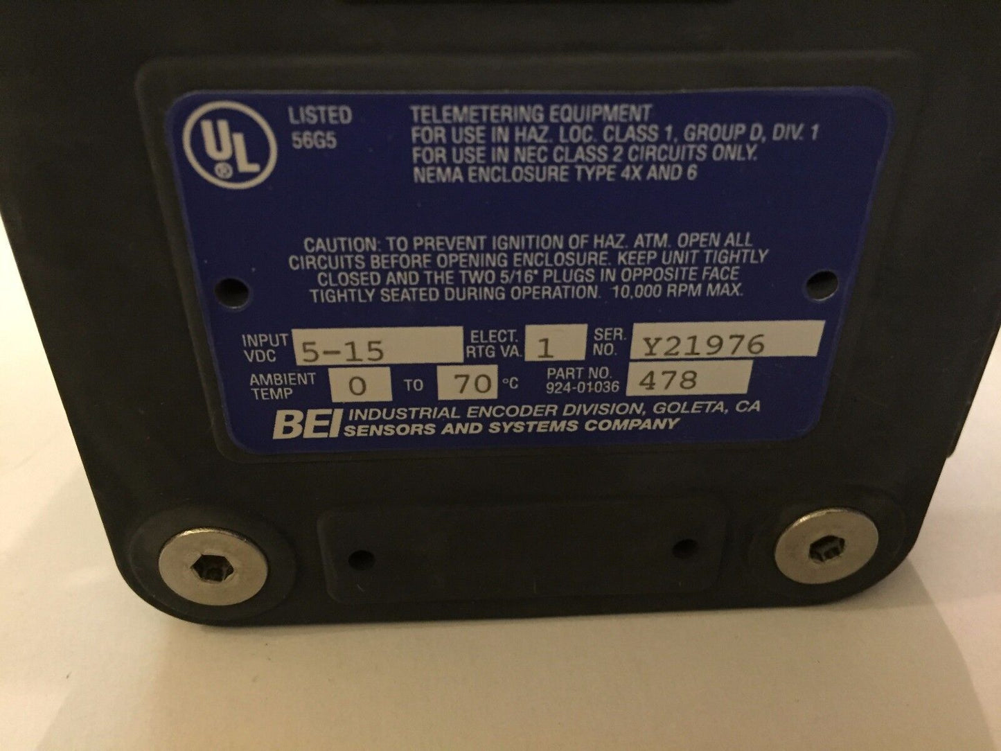 Bei H38d-8000-T4-Abzc-4469-Led-Sc-Ul,924-01036-478 Expolsion Proof Encoder,Ba