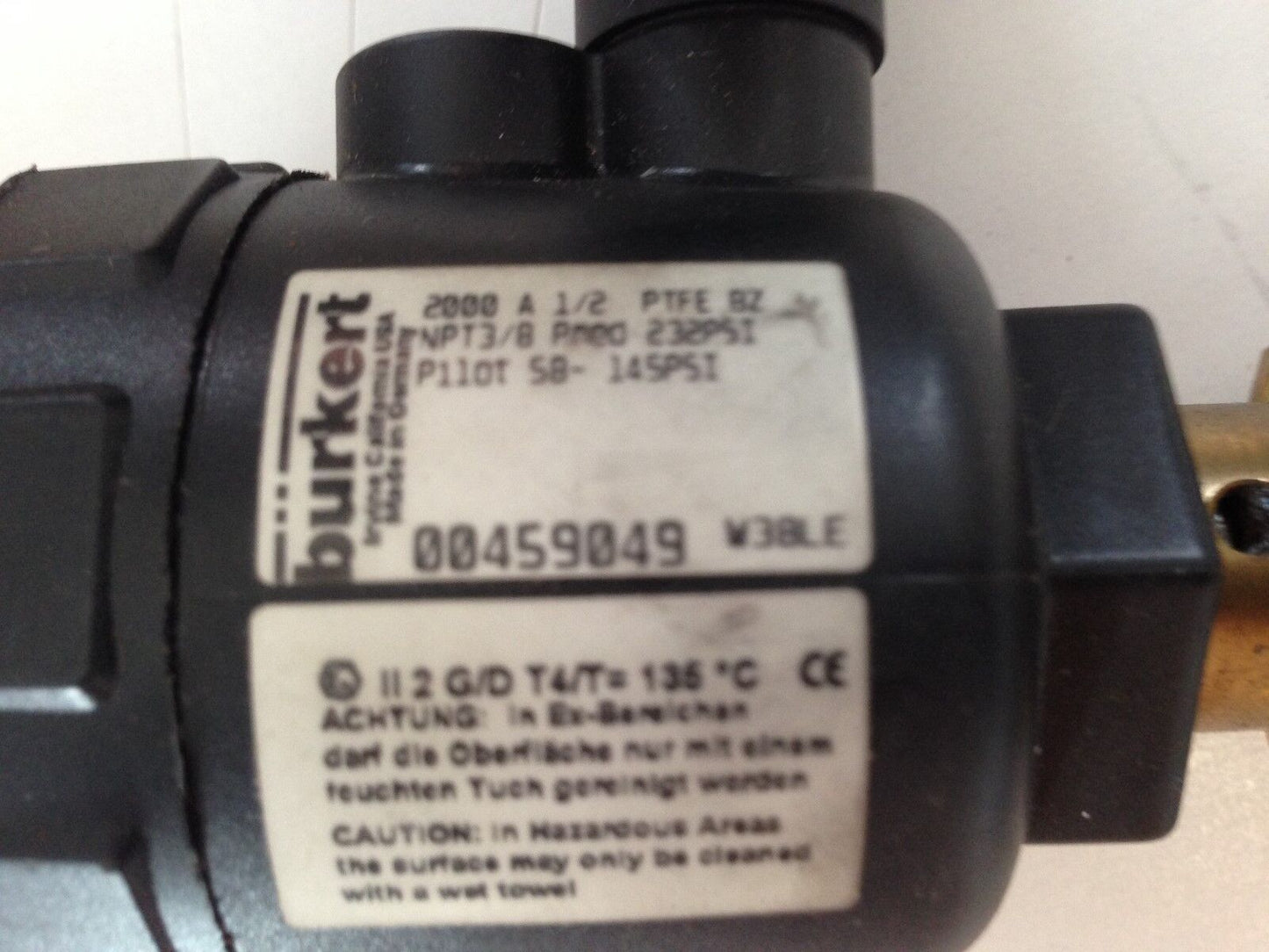 3/8" Npt Burkert 2000-A-1/2 Ptfe Bz Pneumatic Piston Seat Valve Nc,00428551,Ag