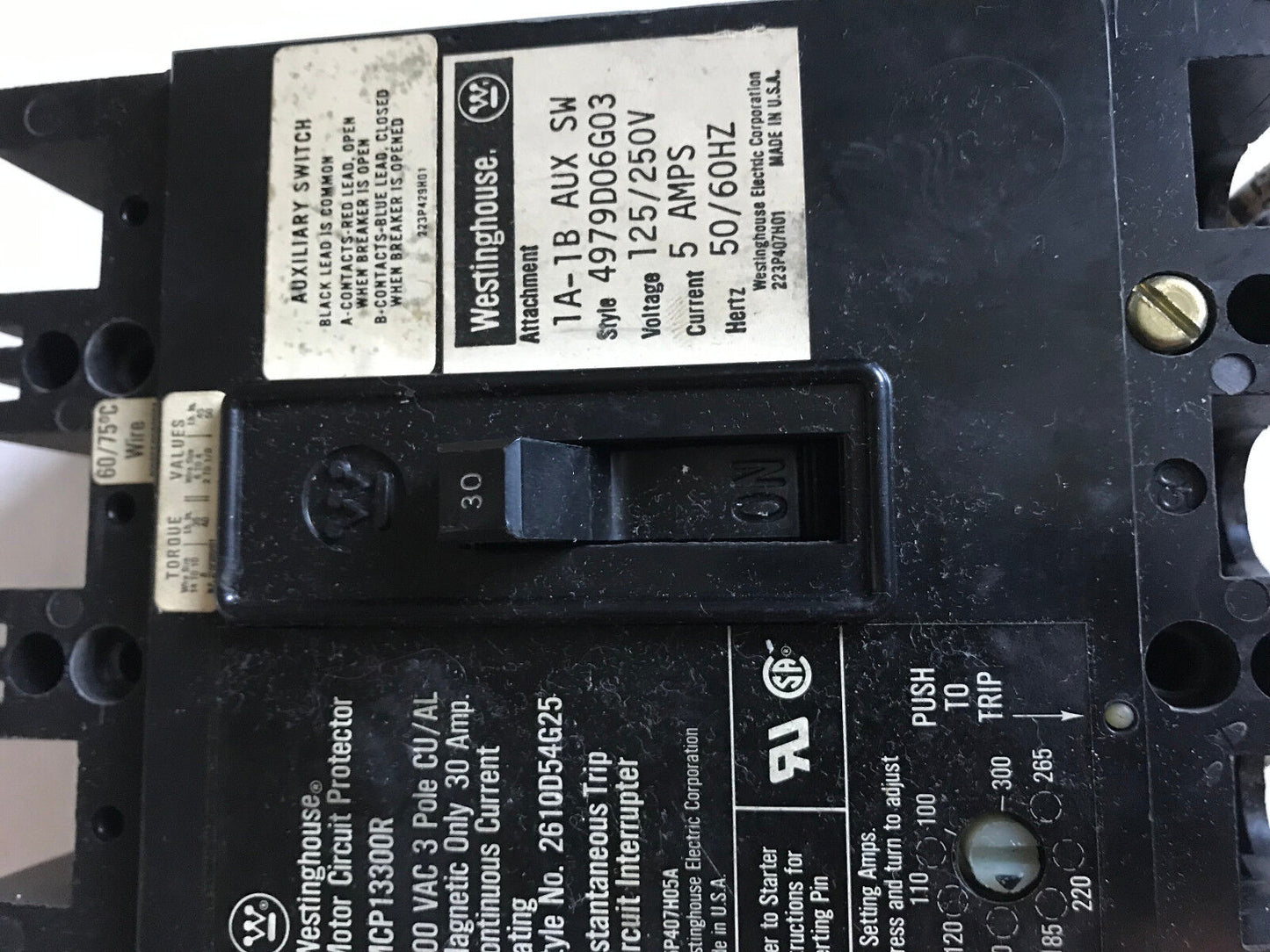 Westinghouse 4979D06g03 Circuit Breakers,30A,1A-1B Aux Mcp13300r,5Amps,Et