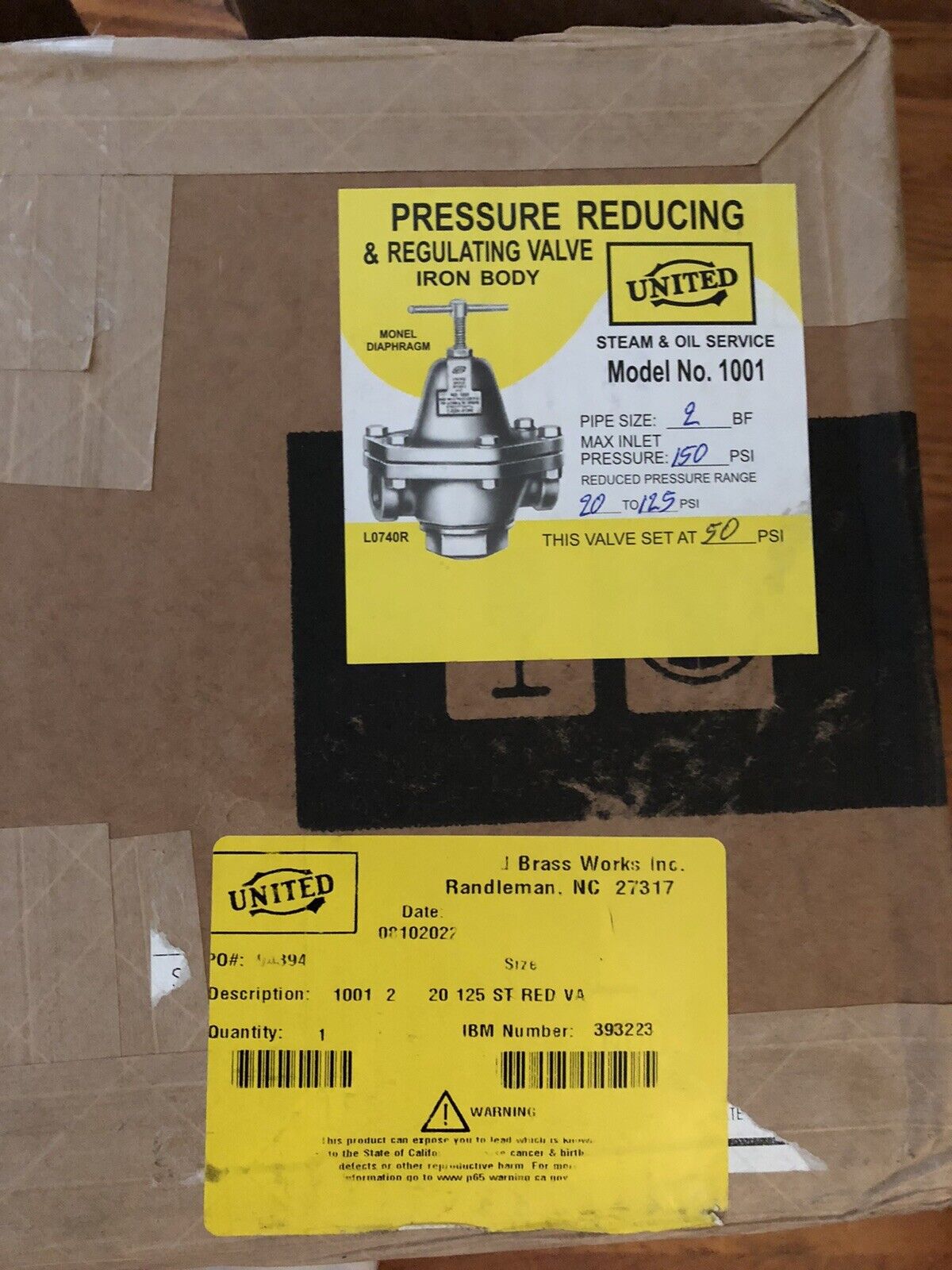 New 2" Cash Valve United 1001 Live Steam Pressure Reducing Regulator 20-125Psi