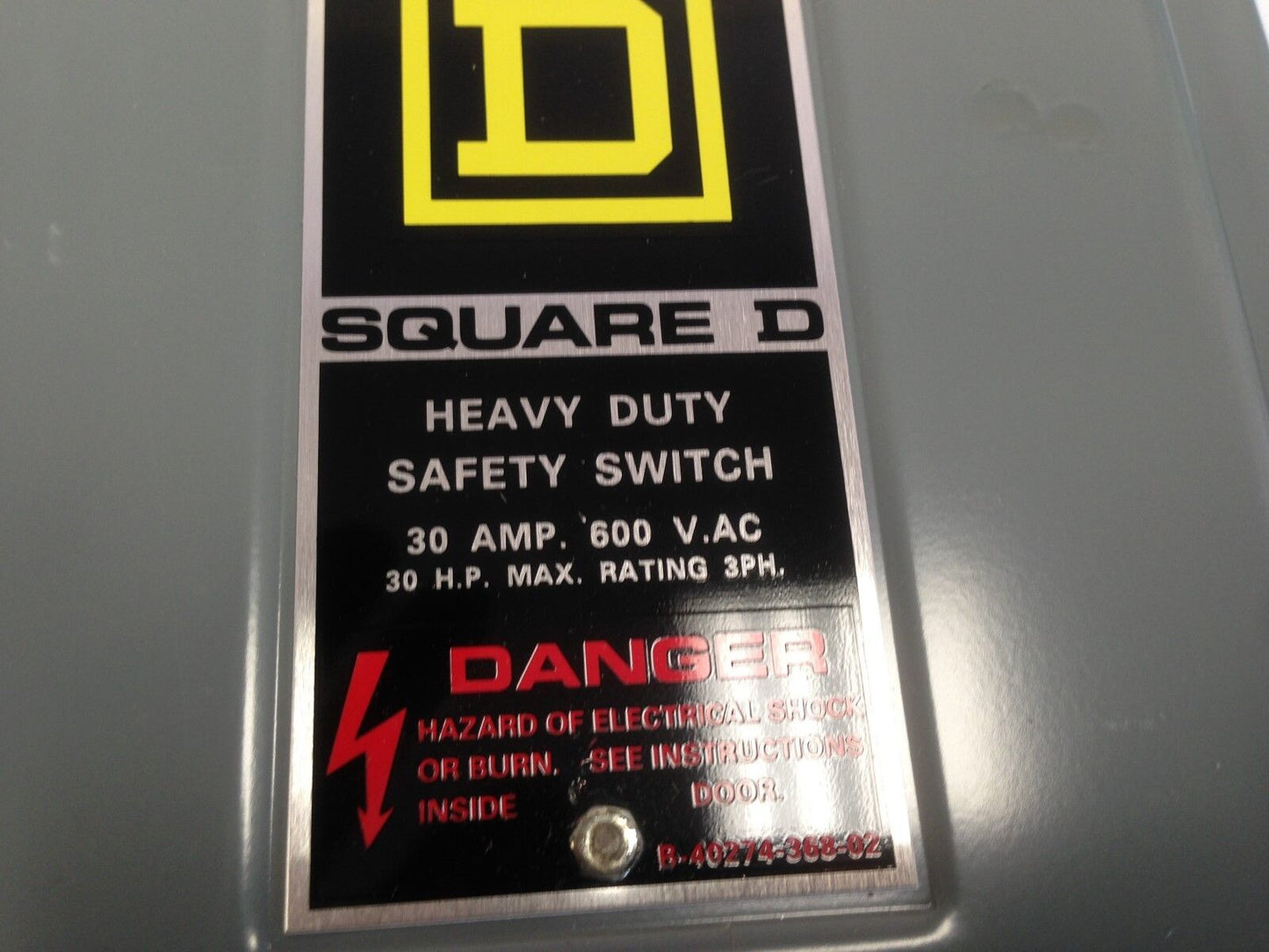 New Square D Hu361 Disconnect Switch Enclosure,600Vac,30A,30-Hp,Nema 1,Switch,Fk