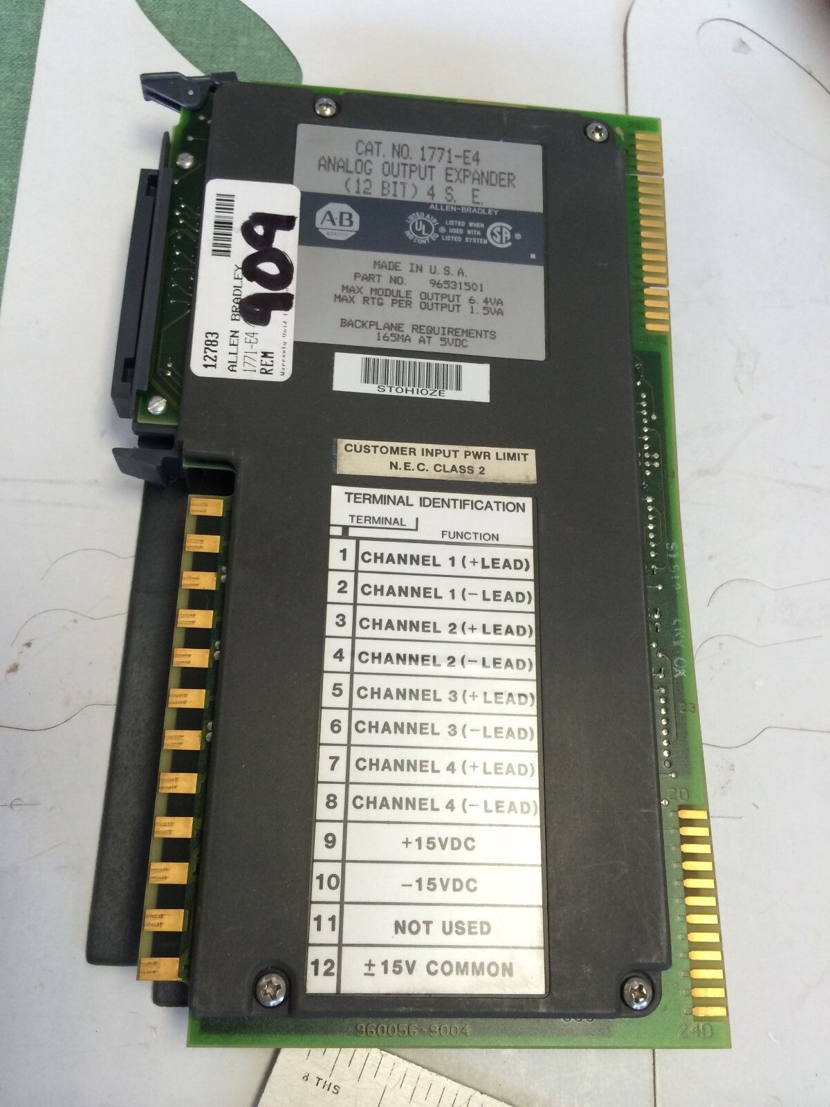 Allen Bradley 1771-E4,12 Bit Analog Output Expander Module A-B 1771-E4,Bf,Fj