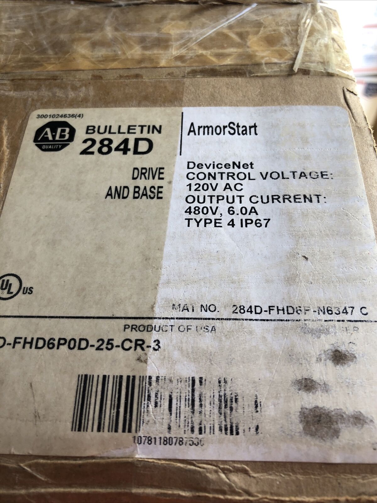 New Allen Bradley 284D-Fhd6p0d-25-Cr-3 Drive,280D-Fn-25-C,Armorstart 6Amp,Fa