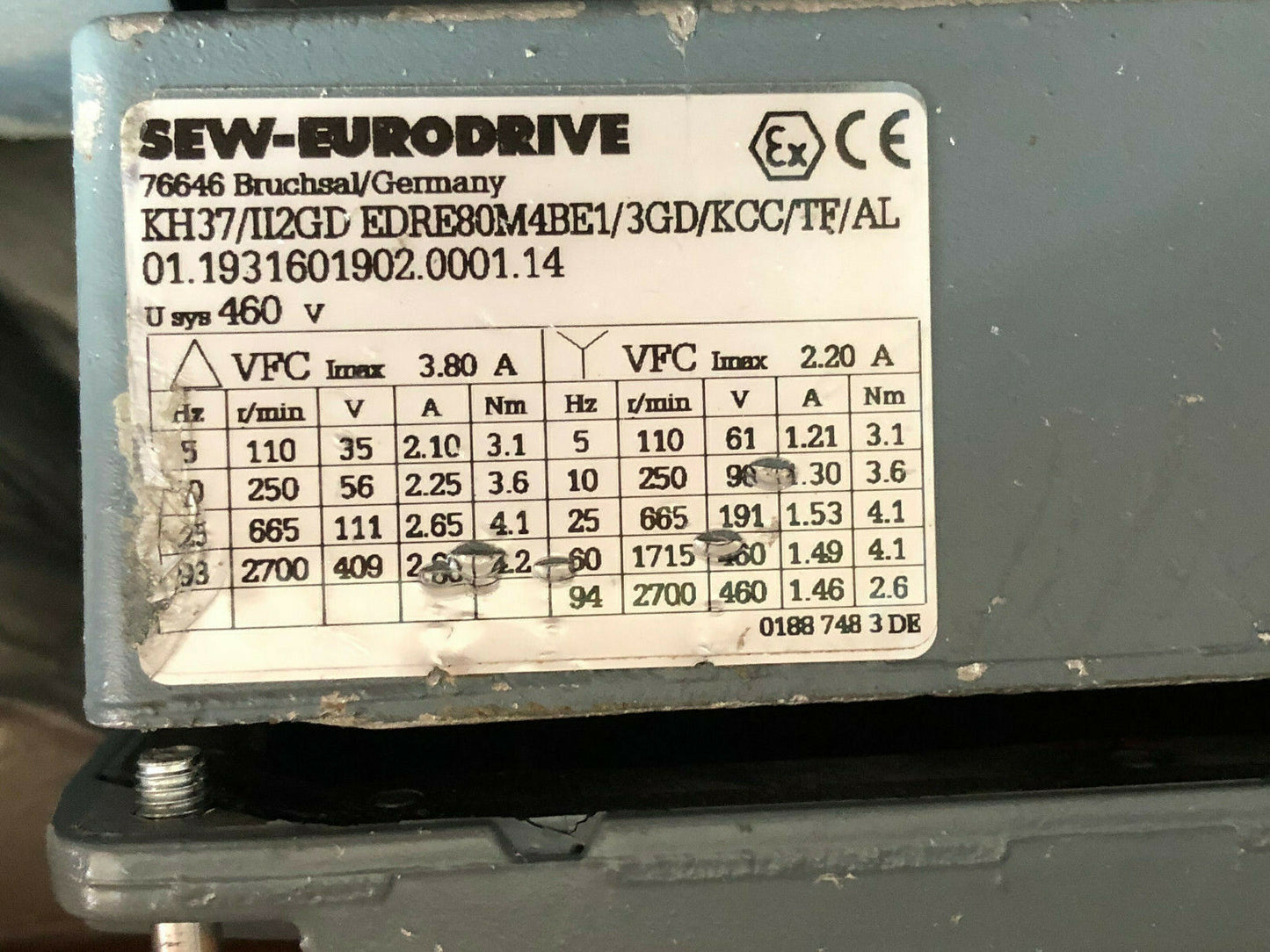 New Sew Eurodrive Kh37/Ii2gd Edre80m4be1/3Gd/Kcc/Tf/Al Ac Gearmotor, Kh37,Sj