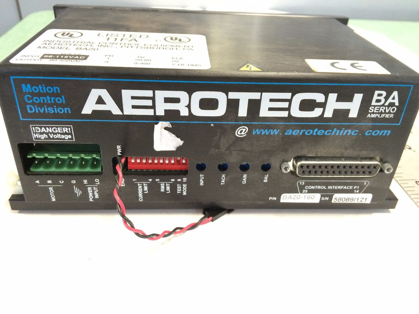 Aerotech Ba20-160 Servo Amplifier,3-Ph,0-400Hz, 7.1A Rms Industrial Ba20,Em