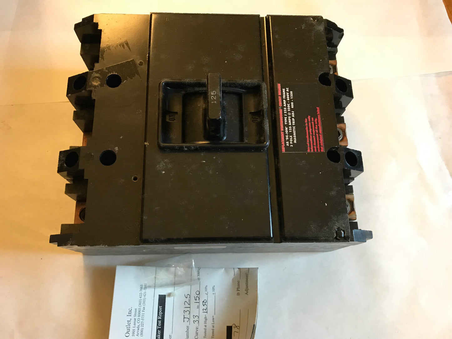 Westinghouse J225,125A,J3125 Circuit Breaker,3-Pole,125Amp,600Vac,Sb