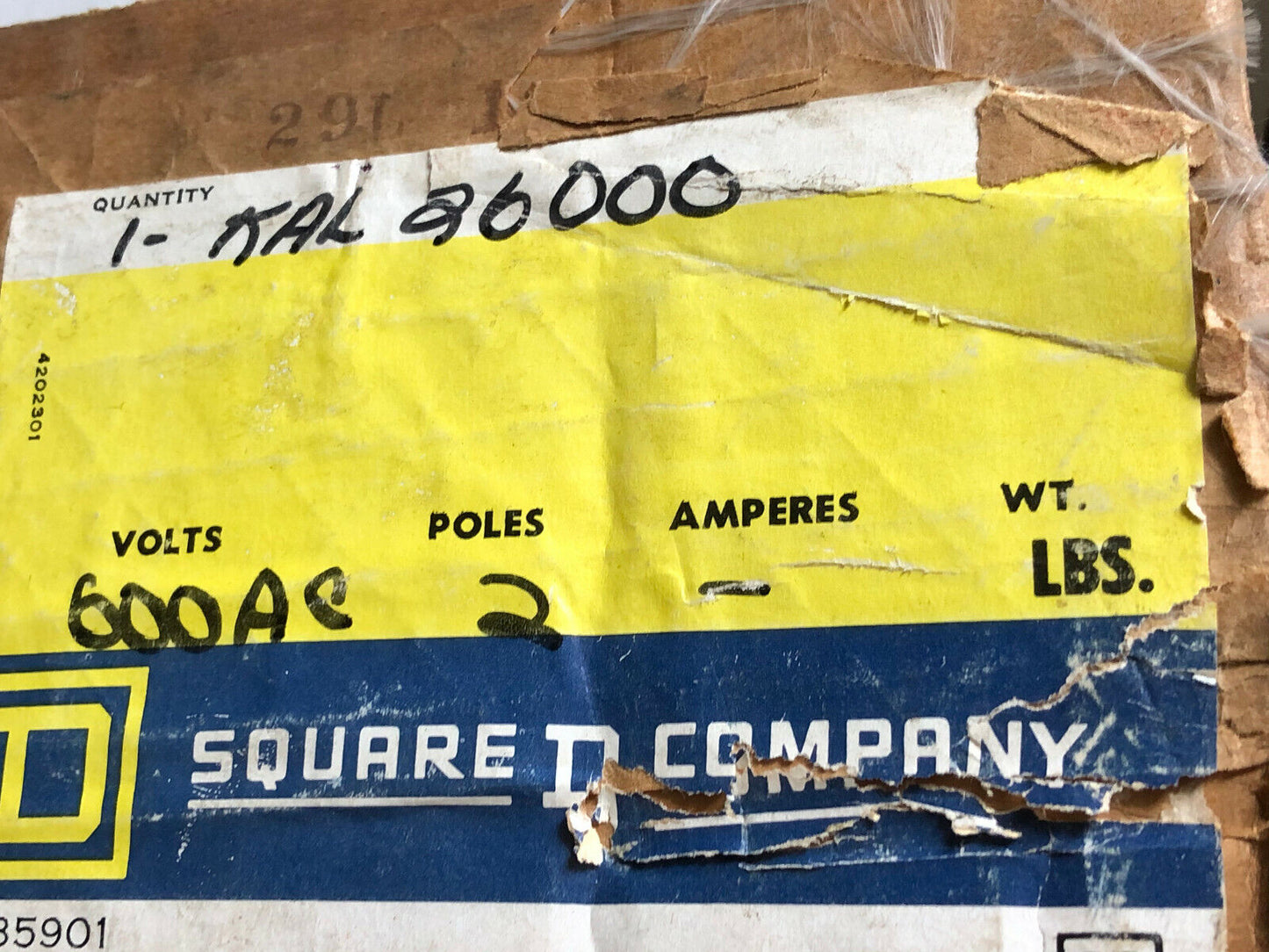 New Square-D Kal 26000 Molded Case Switch,2-Pole,225Amp Max,600Vac,1-Kal26000,Ar