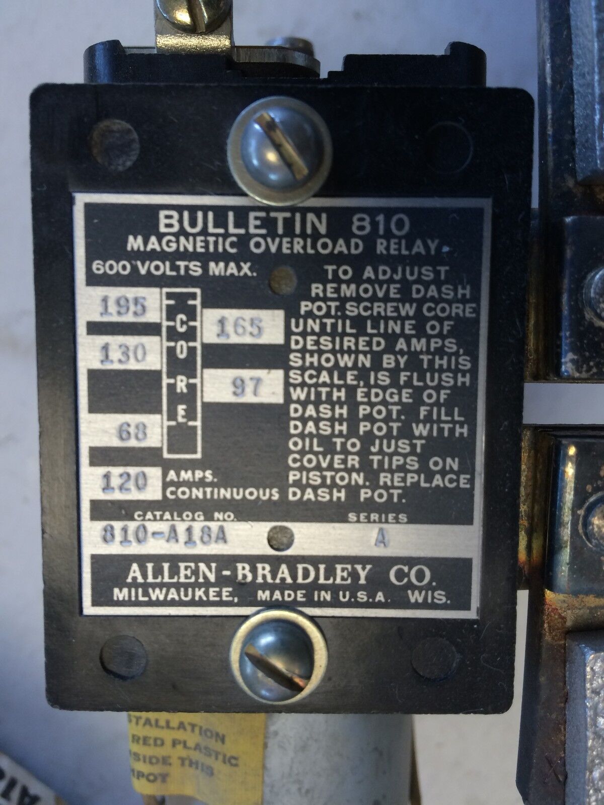 New Allen Bradley 810-A18a Inverse Time Current Relays,Coil Current 120A,Cn