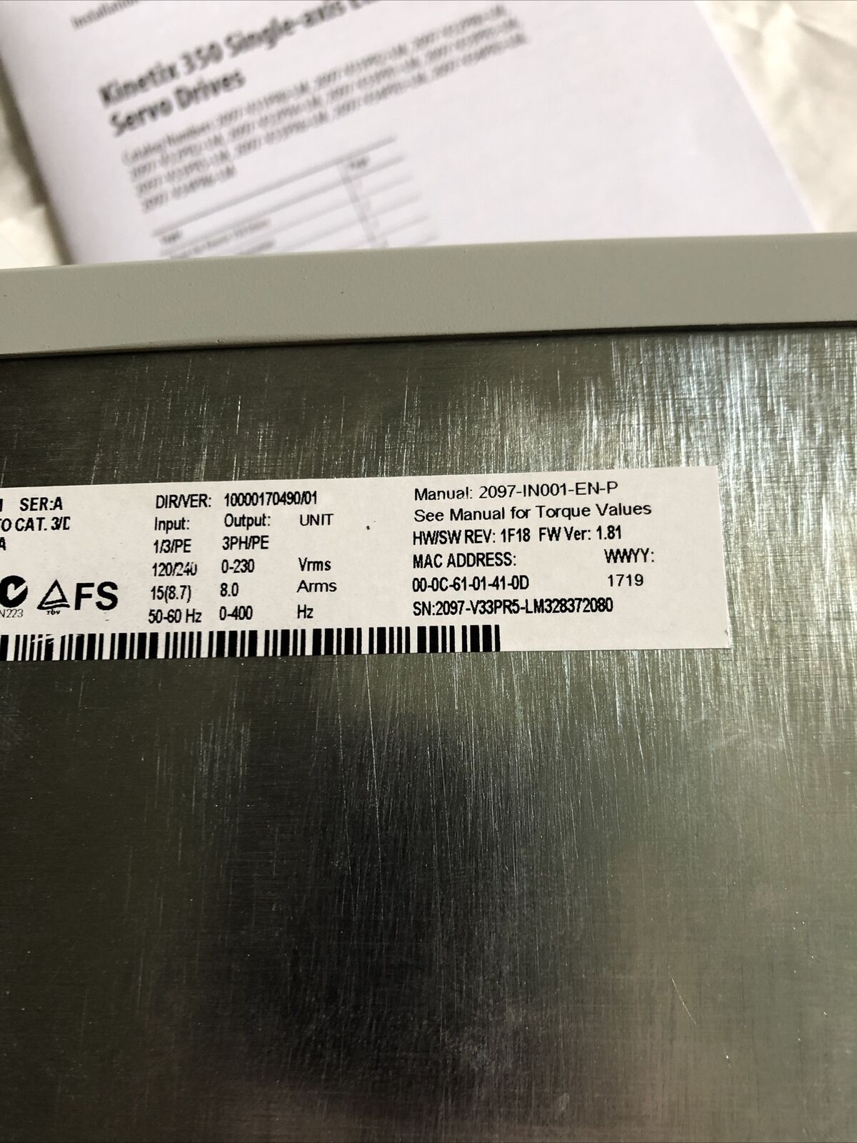 Allen Bradley 2097-V33pr5-Lm Ser:A,Kinetix 350,Sc