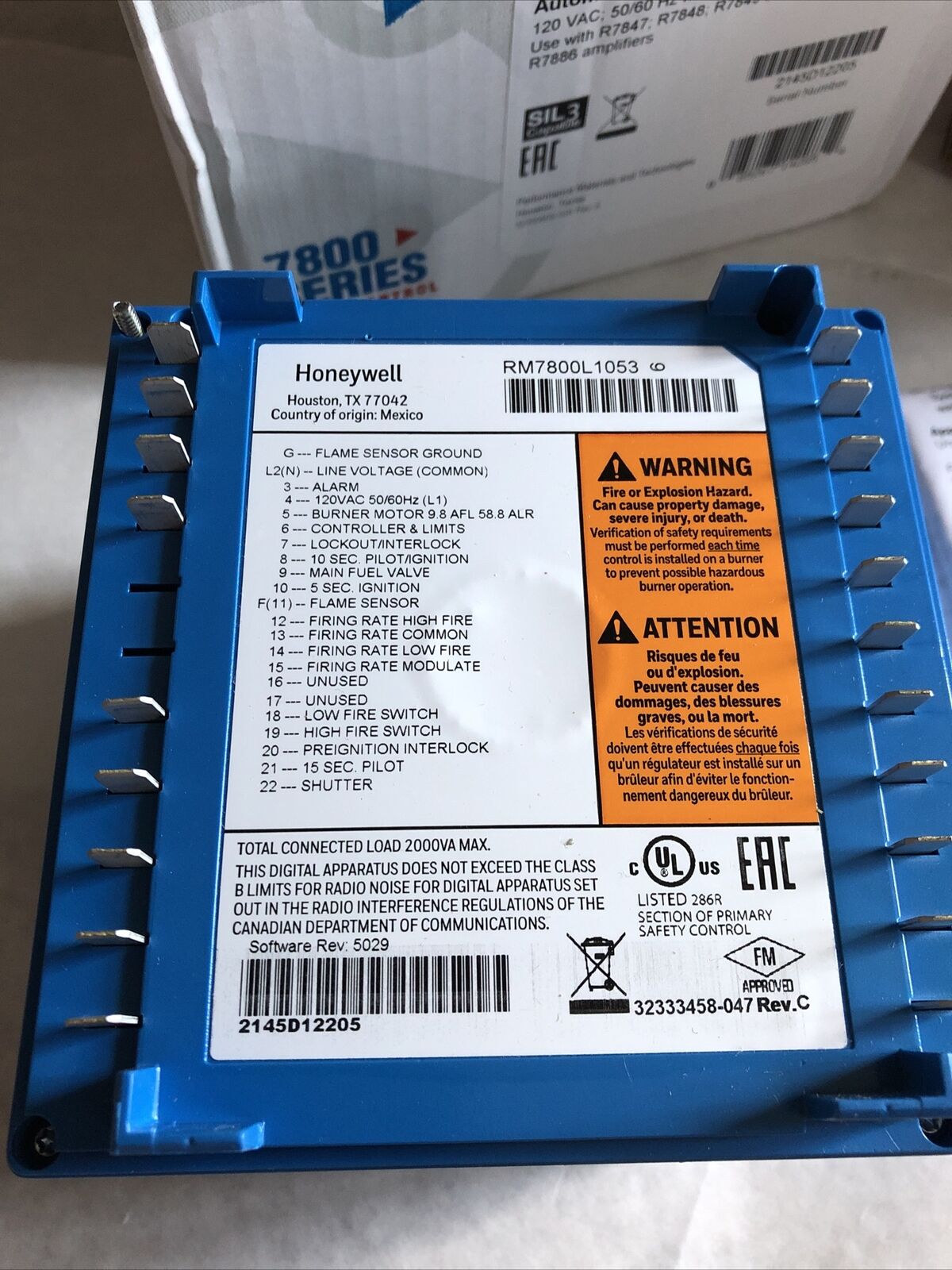 New Honeywell Rm7800 L 1053 Burner Control,Honeywell Rm7800l1053,S7800a1001,Ek